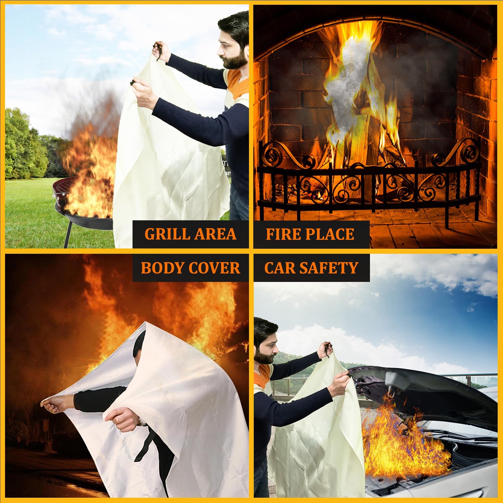 Fire Blanket 4 Pack – 47″ x 47″ Prepared Emergency Fire Blanket for Home and …