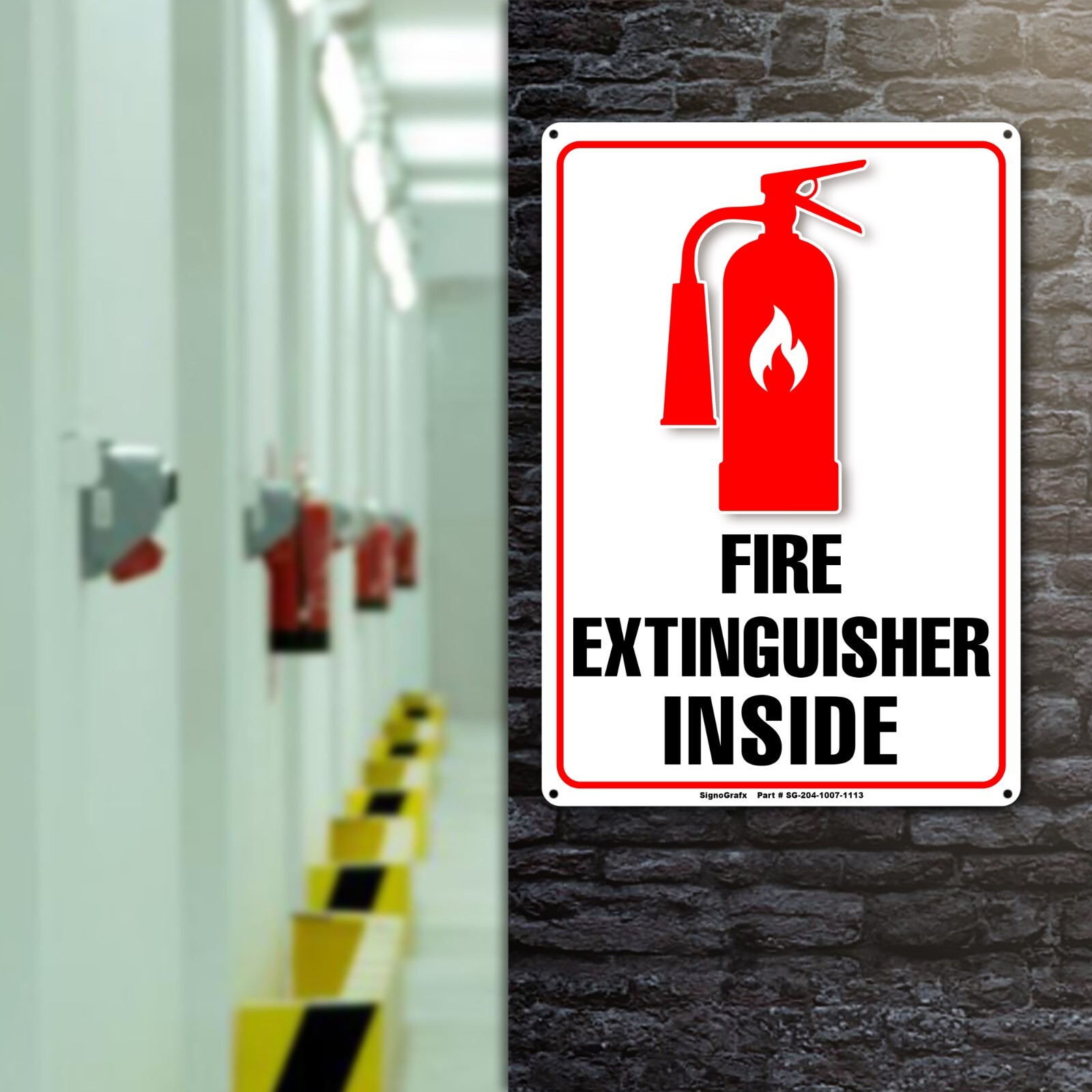 SIGNOGRAFX Fire Extinguisher Sign, Fire Safety, 10″x7″ Security for School & Lab