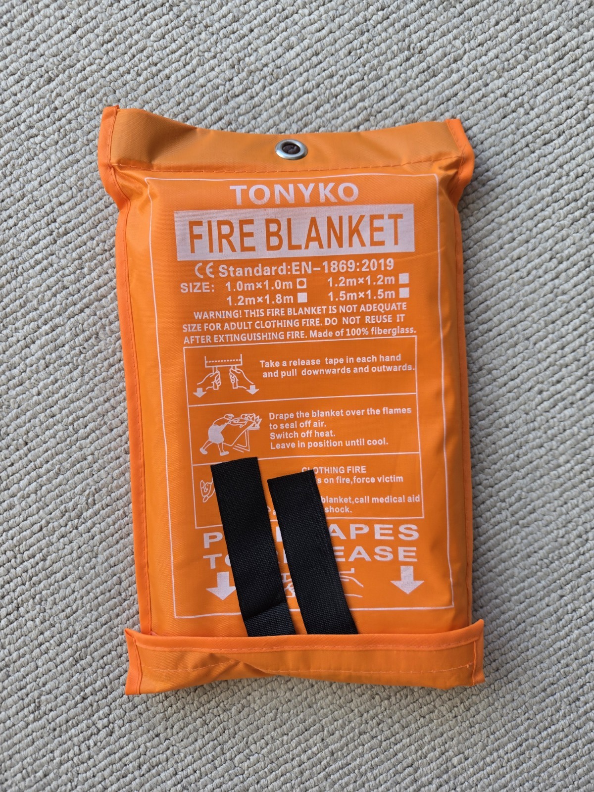 Tonyko Premium Fire Blanket 1.0m x 1.0m 1869:1997 Home Office Emergency
