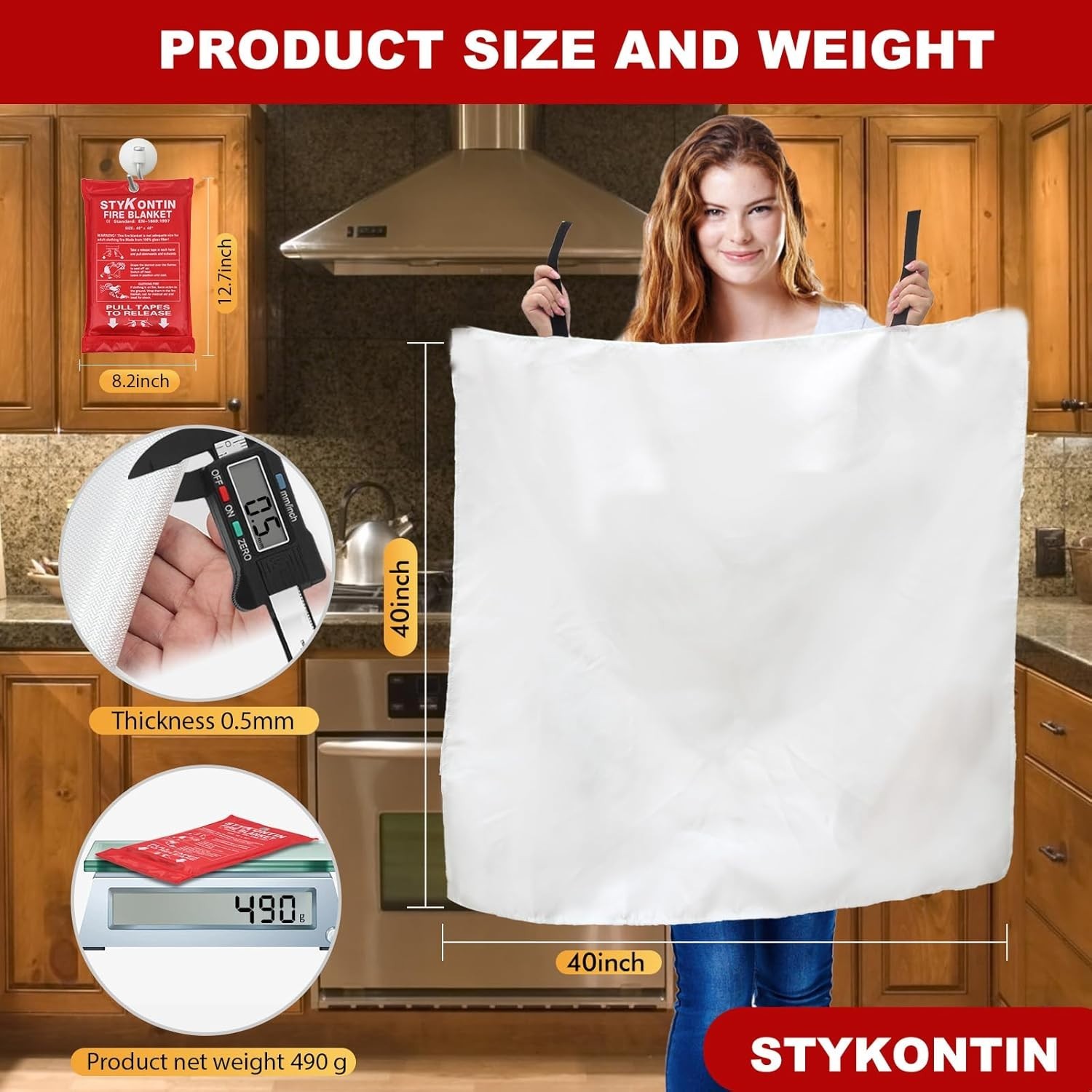 stykontin Fire Blanket, 4 Pack Fiberglass Fire Retardant Blankets, 40×40 inch