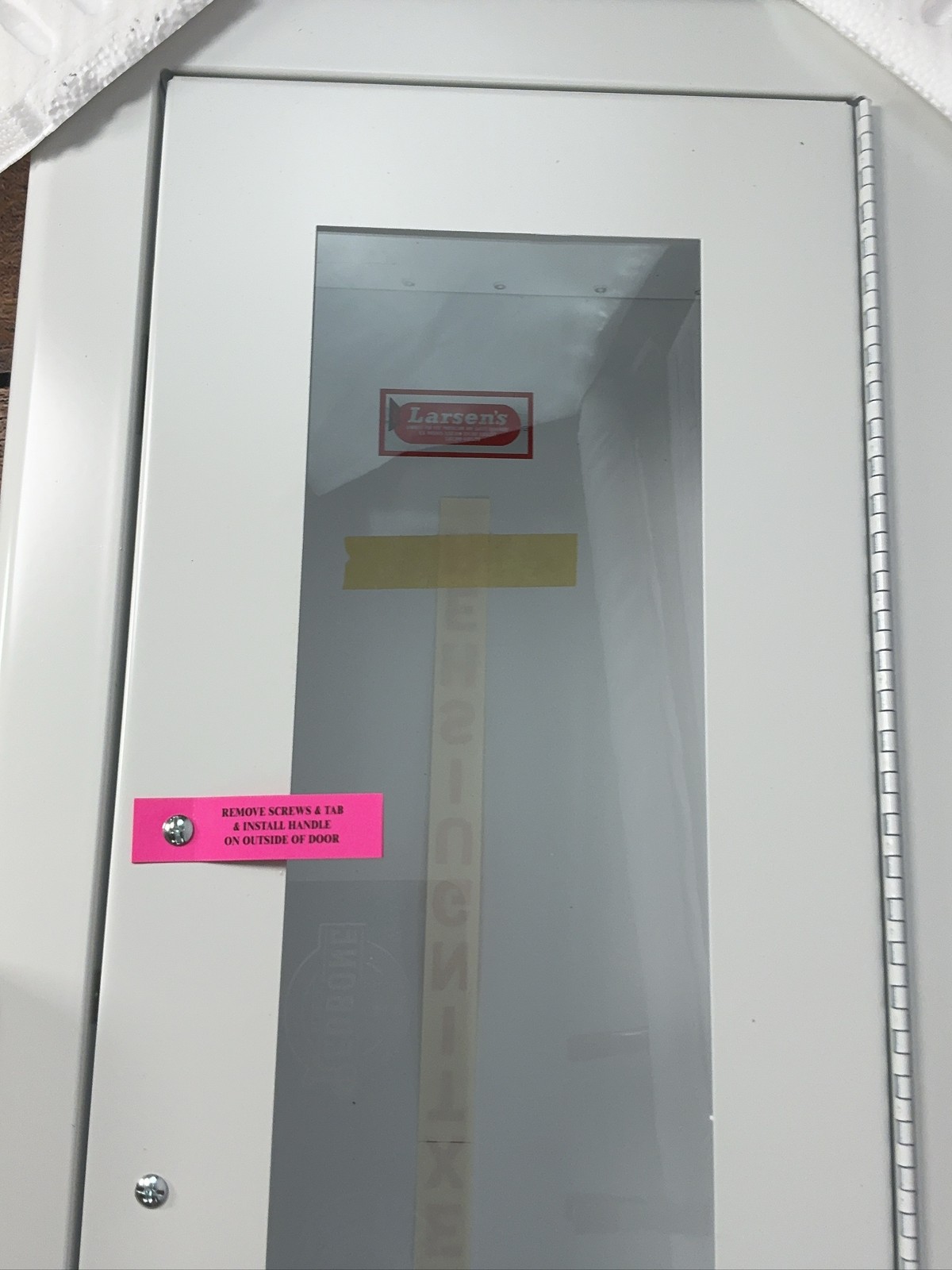 Larsen’s 2409-1F Fire Extinguisher Cabinet Semi-Recessed Glass Door White Scuffs