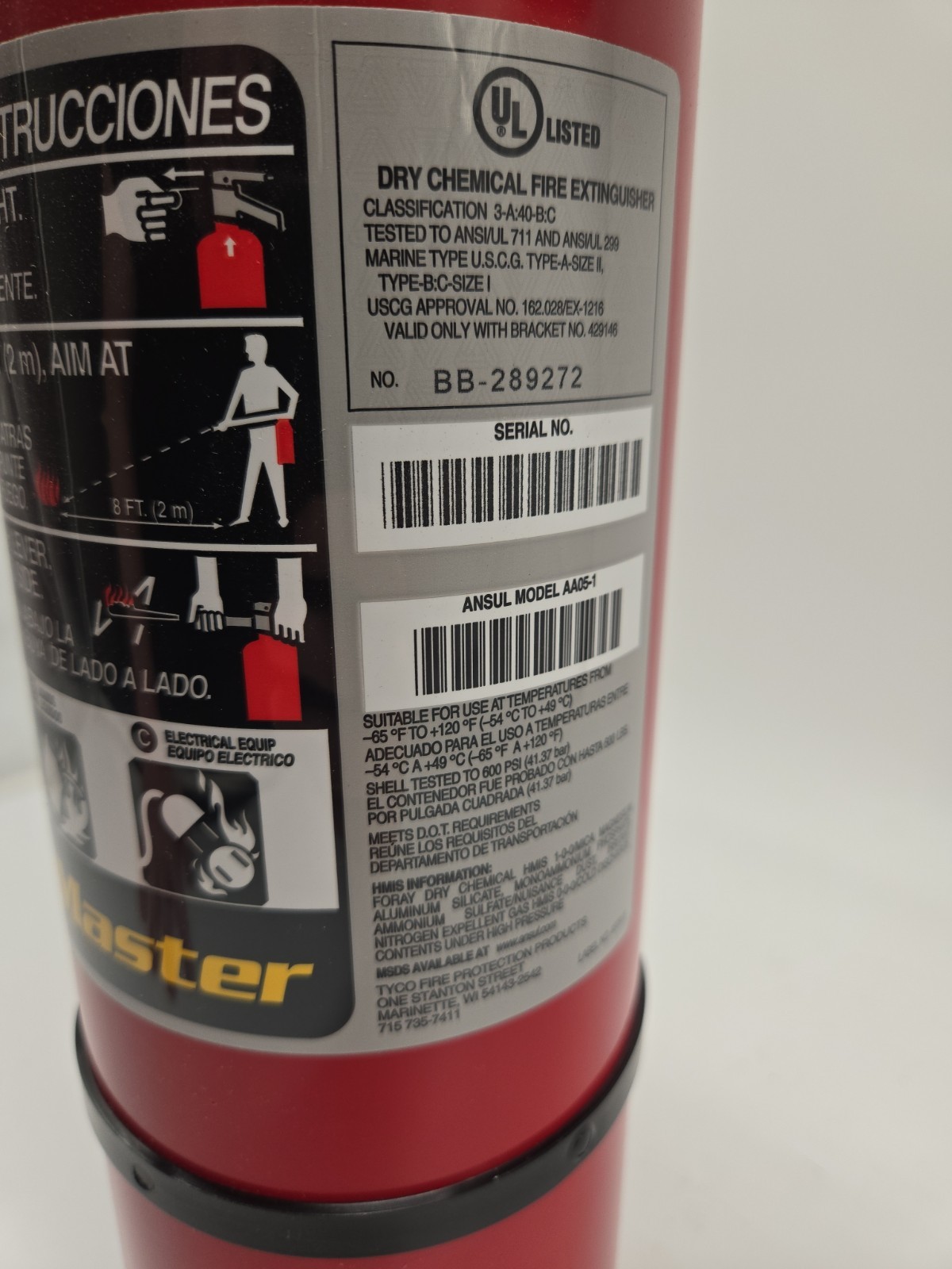 FireMaster Ansul Sentry AA05-1 10 lb ABC Dry Fire Extinguisher NEW OLD STOCK