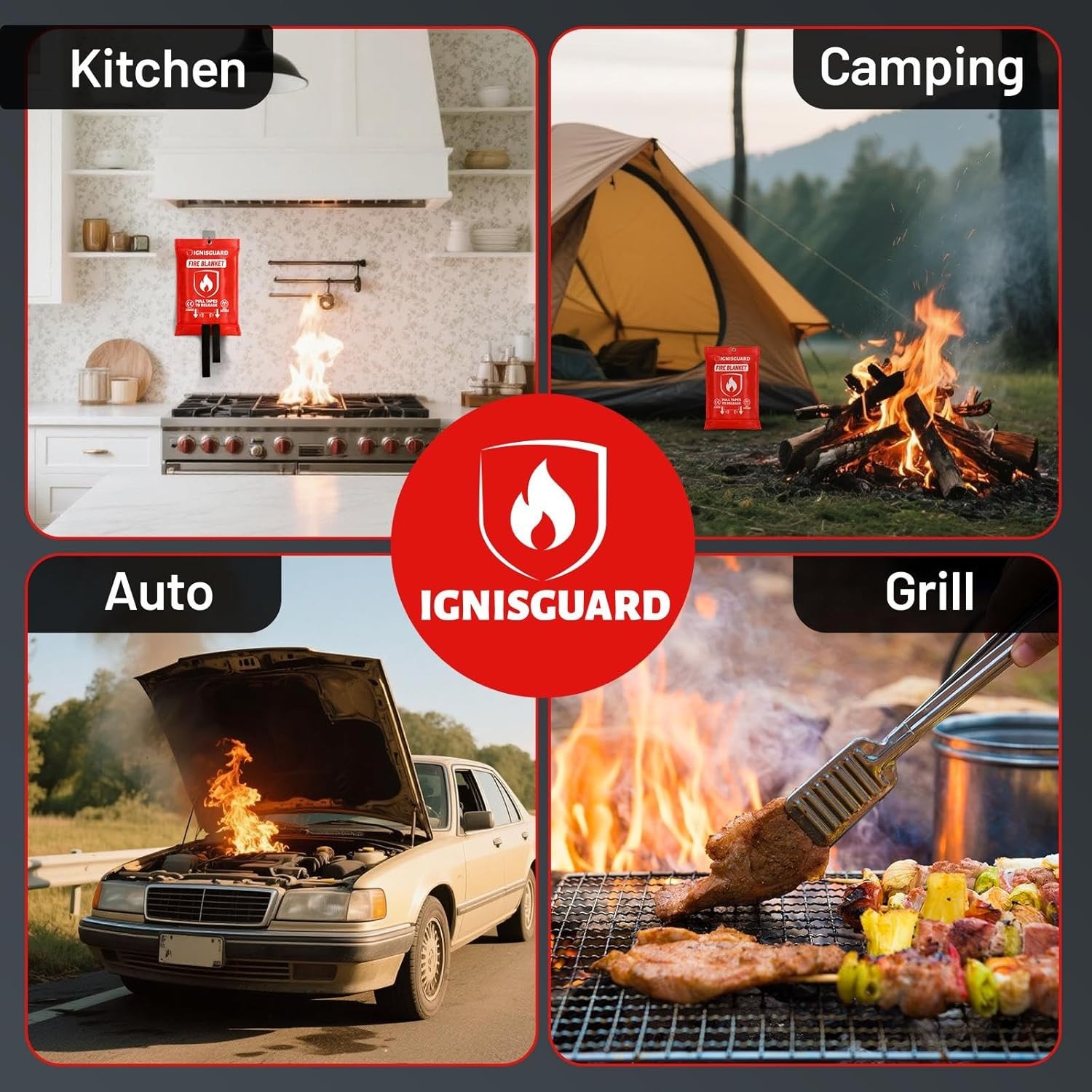 Fire Blankets Emergency Home 1 Pack 40″x40″ Fiberglass Emergency Fire Blanket