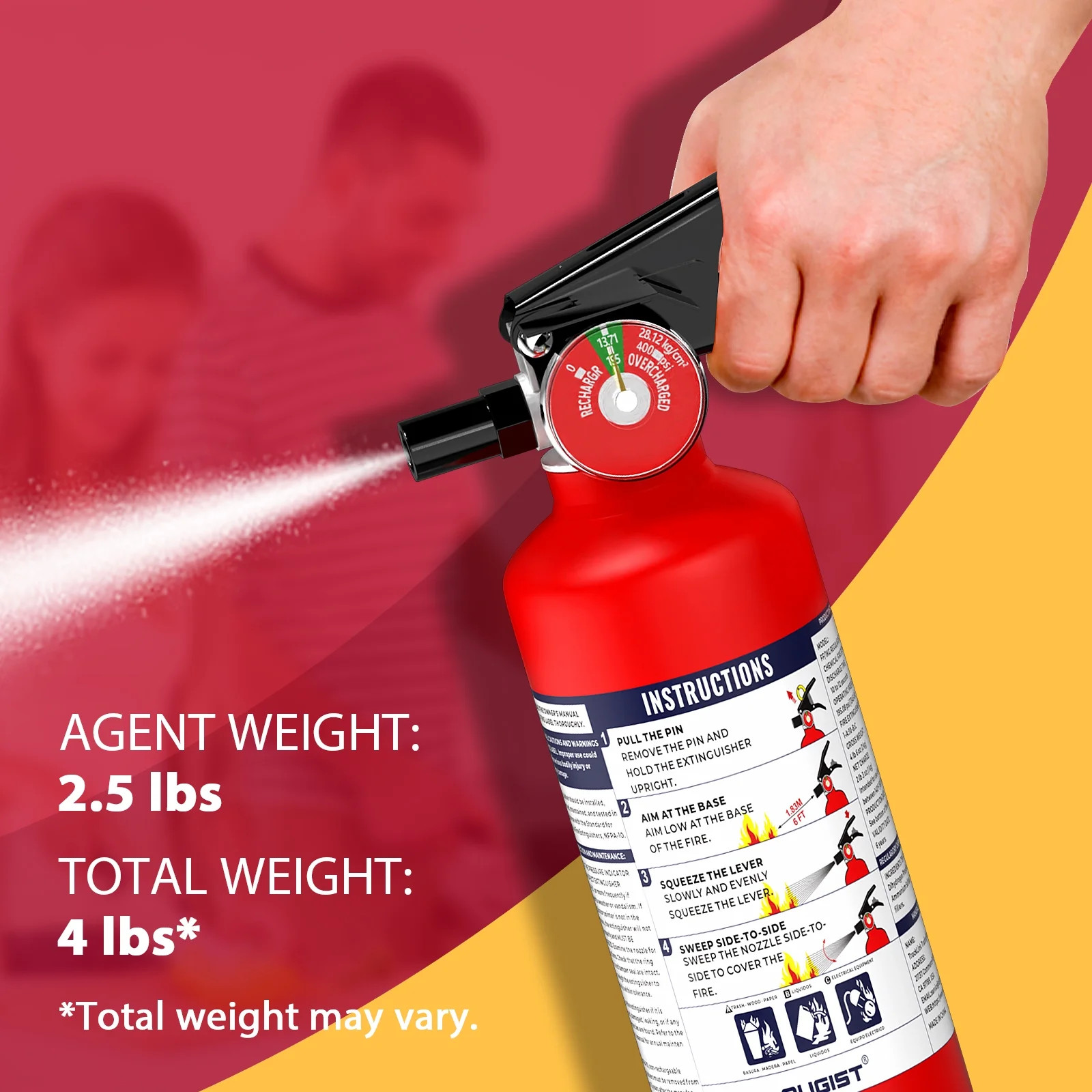 2-Pack Fire Extinguisher, 2.5 lb, 1-A:10-B:C Rated