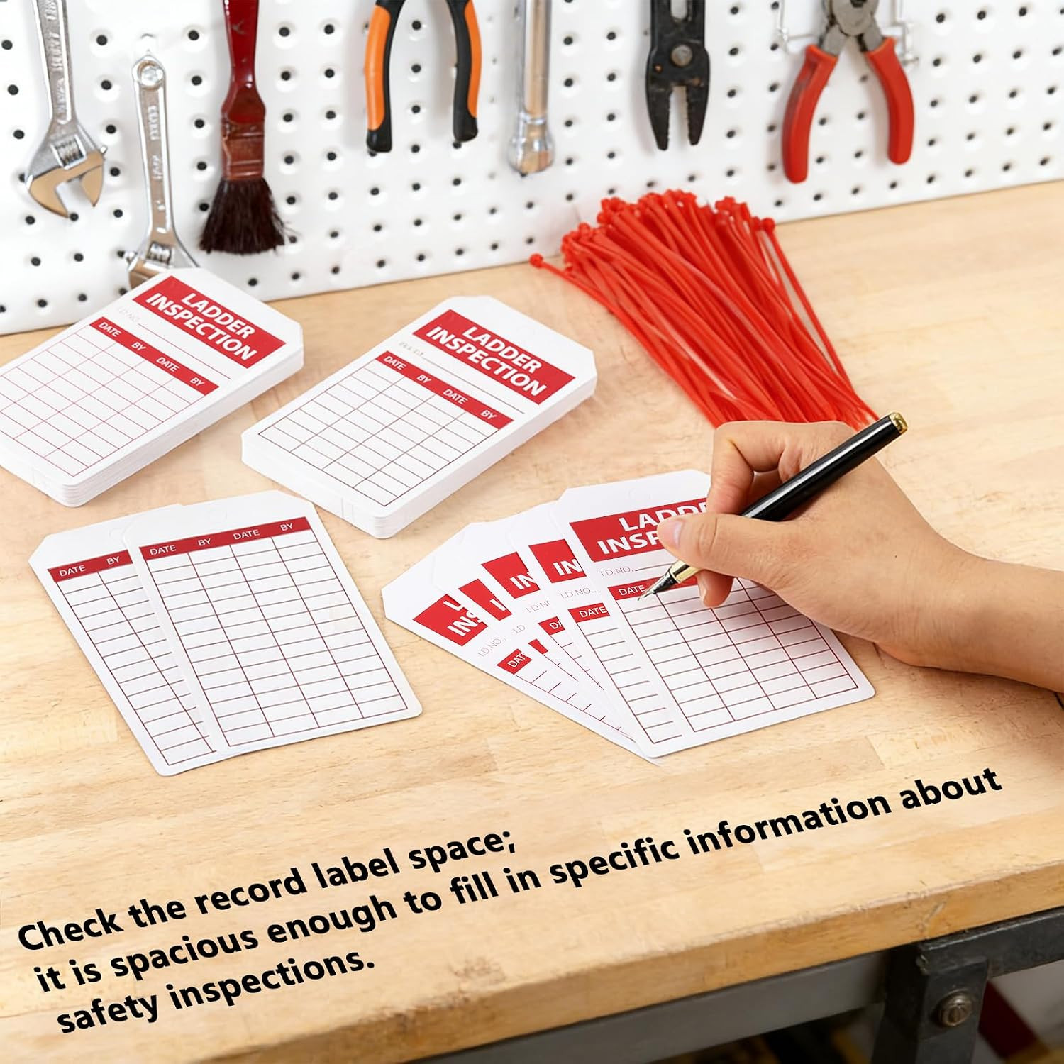90 Sets Ladder Safety Inspection Tags with Adjustable Zip Ties 5.51 X 3 Inch Acc