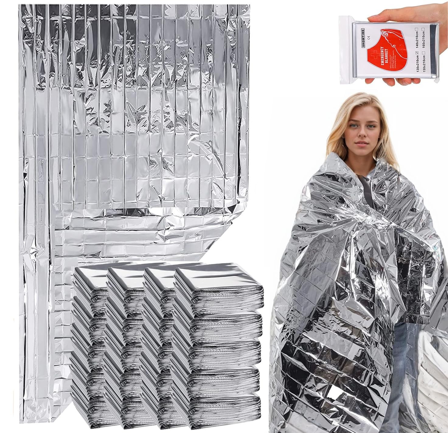 50 Pcs Emergency Mylar Thermal Blanket, Gigantic Space Blanket 82 * 52 in. fo…