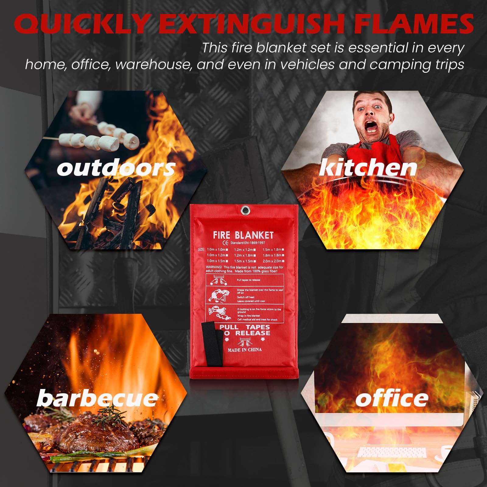 6 Sets Fire Blanket for Home Fire Suppression Thermal Blankets with Whistles,…