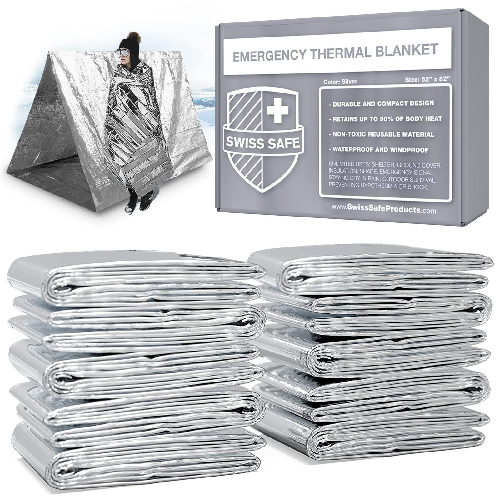 10 Mylar Emergency Blankets – Compact, Insulated for Survival, Camping, First…