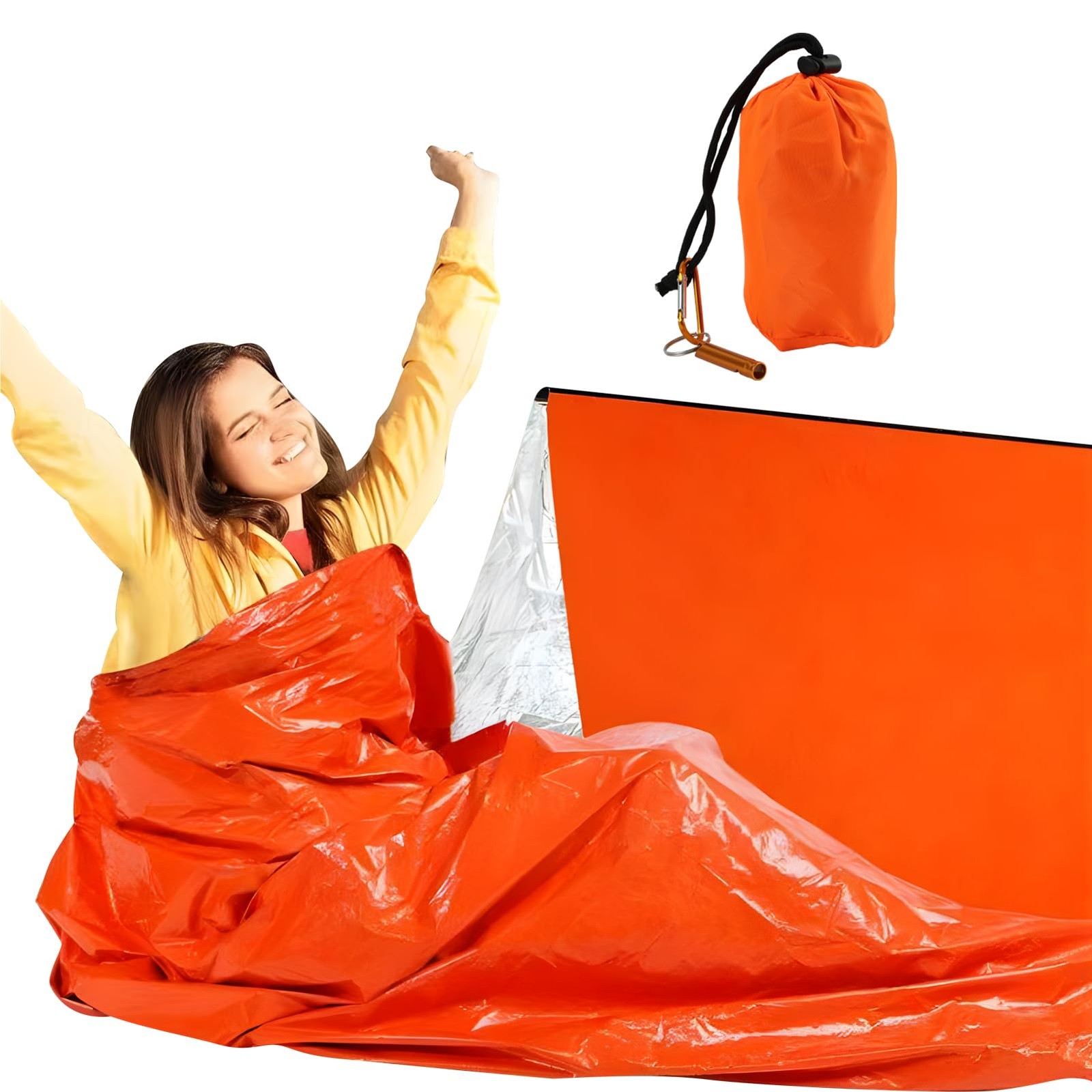 Emergency Sleeping Bags for Survival with Carabiner, 84″X36″ Outdoor PE Orang…
