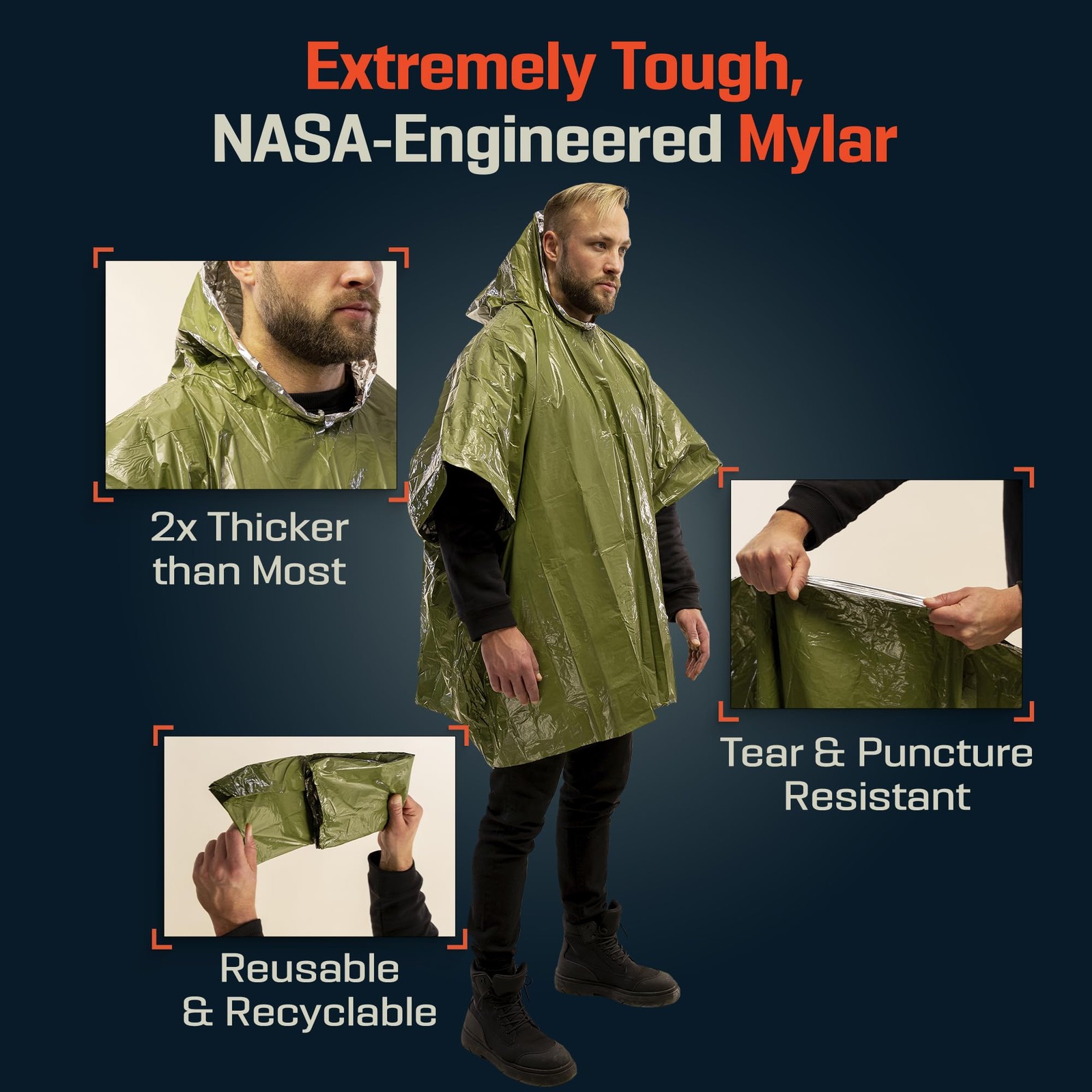 Emergency Poncho with Mylar Blanket Liner – Heavy Duty, Waterproof, Wind-Resi…