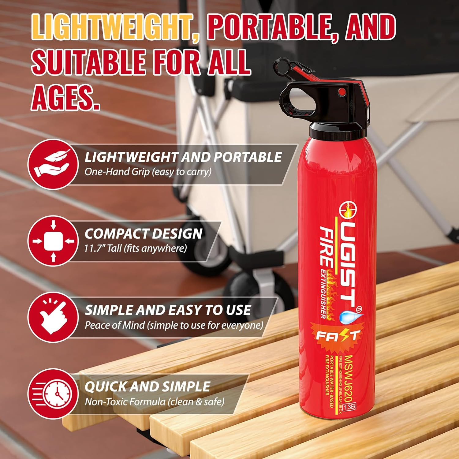 Ougist Small Portable Fire Extinguisher for Home and Car, 21Oz Each, 1-Pack, Wat