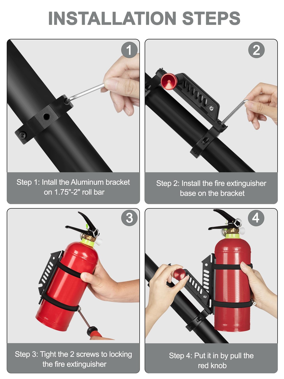 Quick Release UTV Fire Extinguisher Mount Kits, Adjustable Roll Bar Fire Extingu