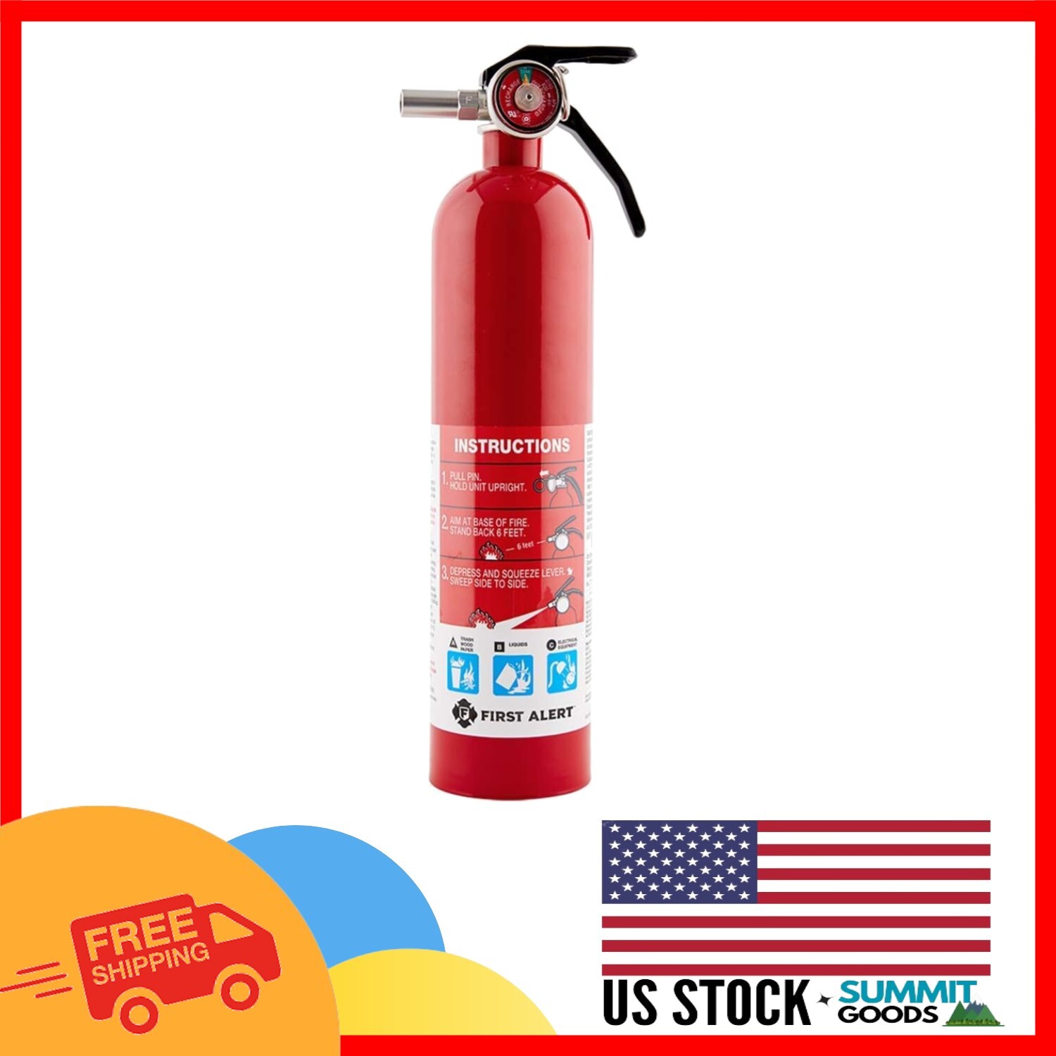HOME1 Rated Rechargeable Fire Extinguisher 1-A:10-B:C | Red – Safety First!