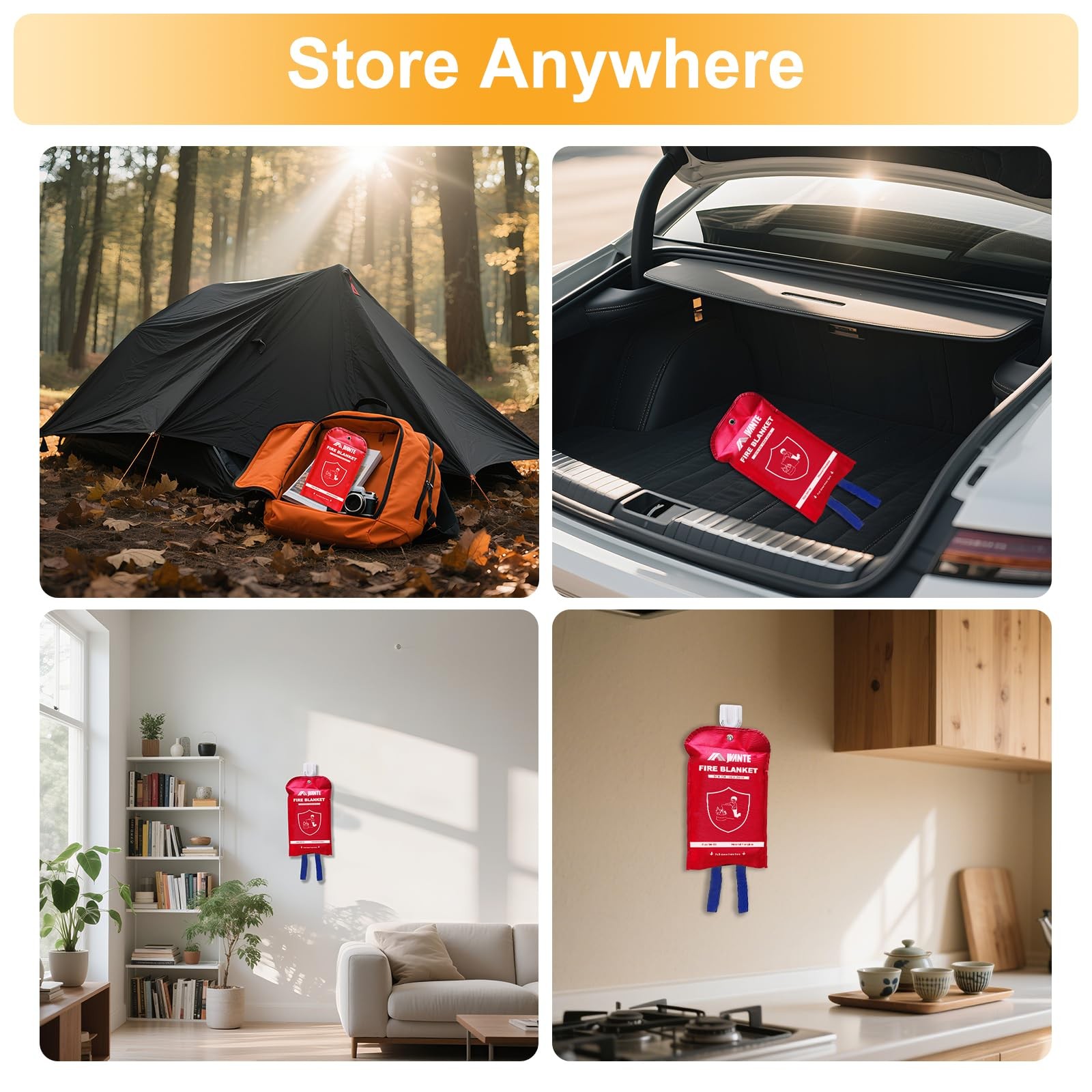 Jvante Emergency Fire Blanket-4 Pack for Home and Kitchen – 40″x40″ Fiberglas…