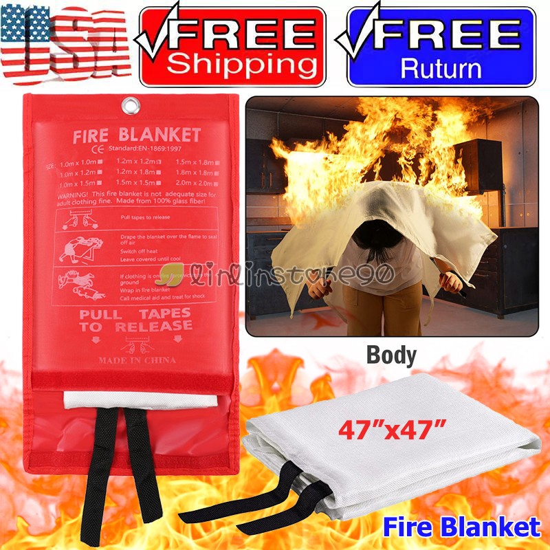Large 47″x47″ FIRE BLANKET Emergency Fire Suppression Car Home Office Retardant