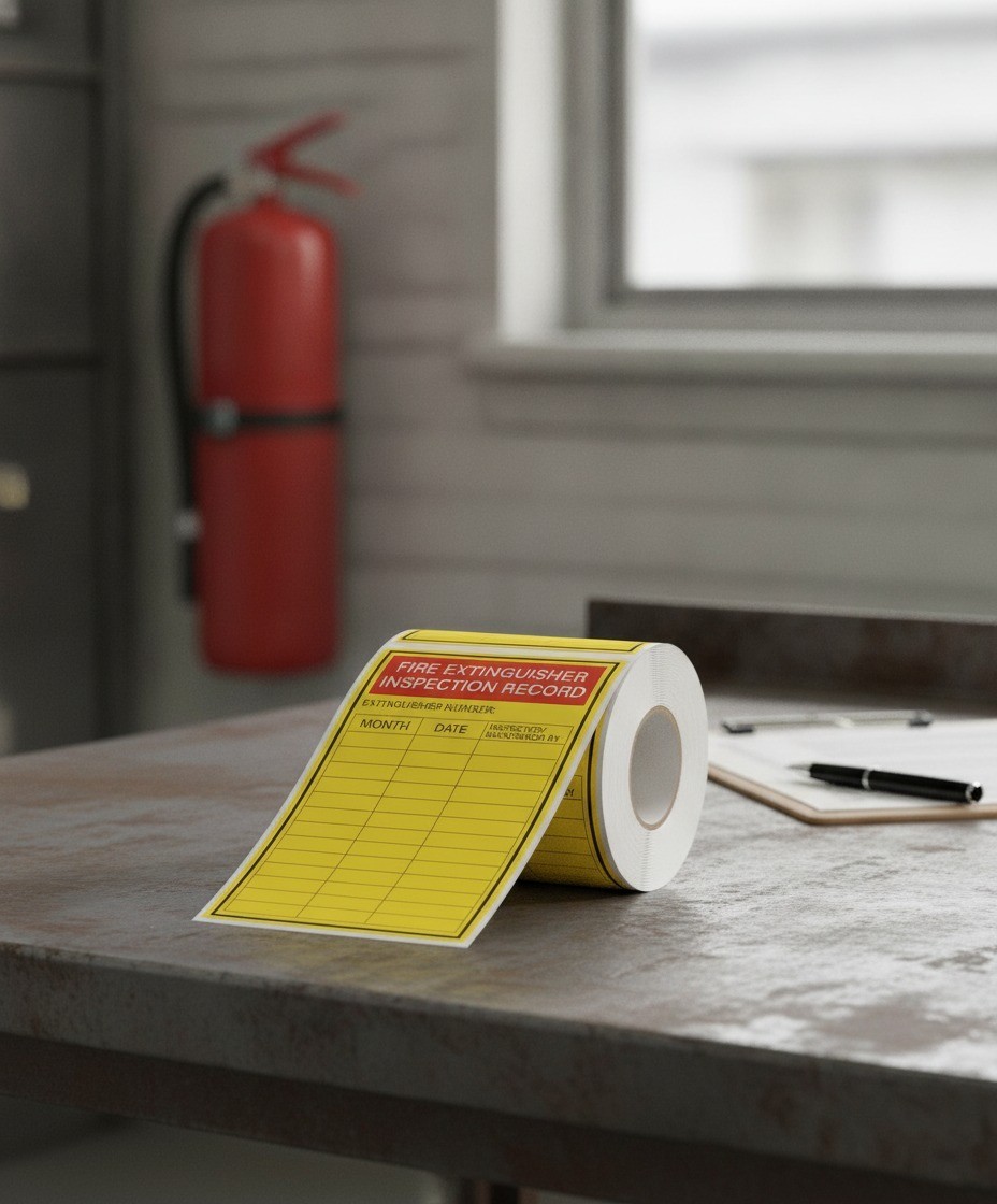Fire Extinguisher Inspection Labels, 200 Pc, 5″ x 3″, Red Yellow, Matte