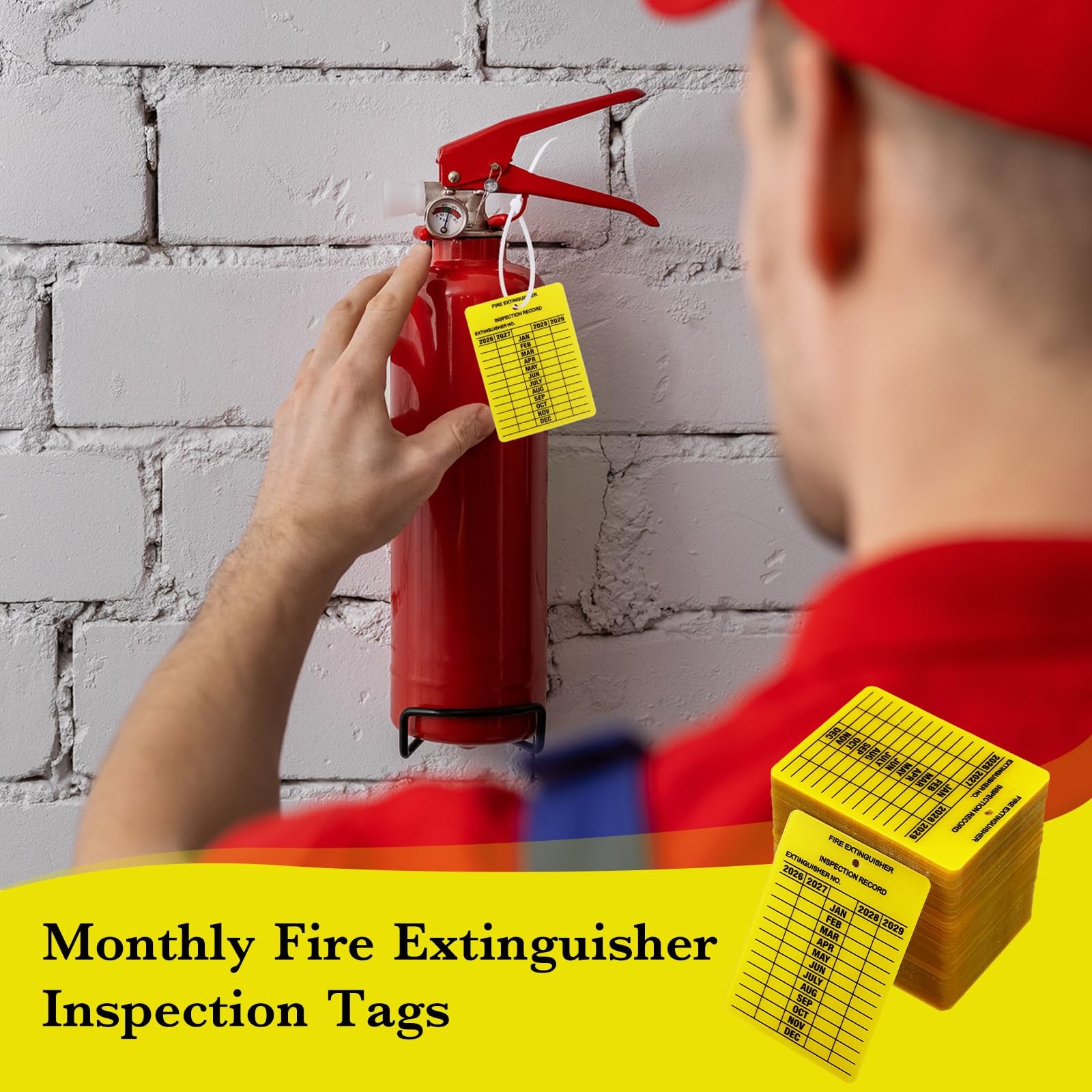 25 Pack Fire Extinguisher Tags Monthly Inspection Yellow Plastic 20262029 Dur…