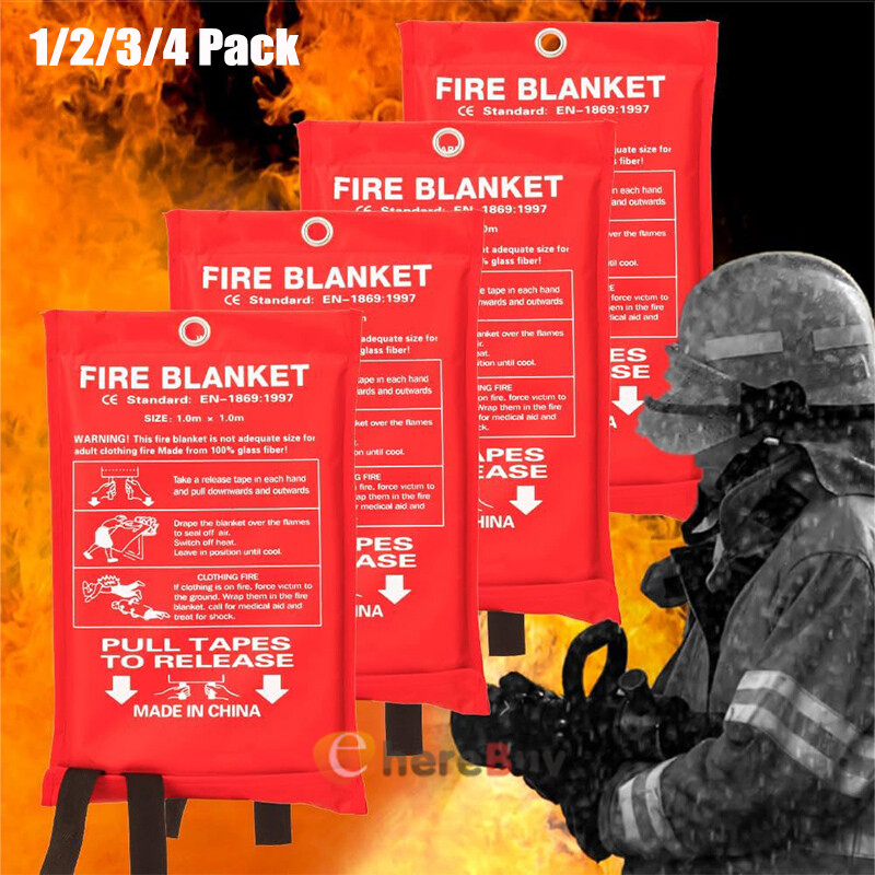 1~4PK FIRE BLANKET Fiberglass Emergency Home Retardant Prepared 59”x59” 47X47″
