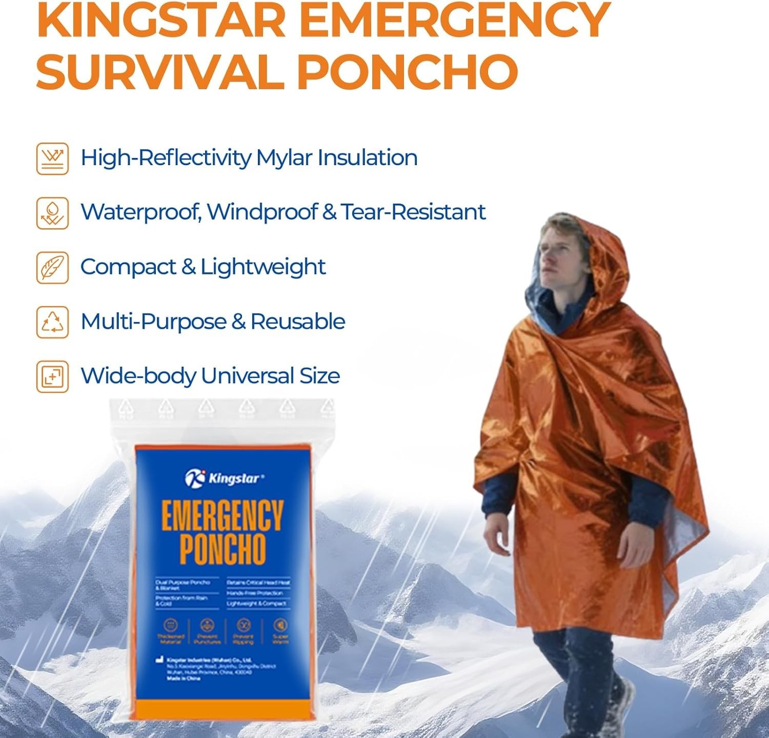 4 Pack Emergency Mylar Blanket Poncho | Waterproof Rain Ponchos | Reusable Pa…