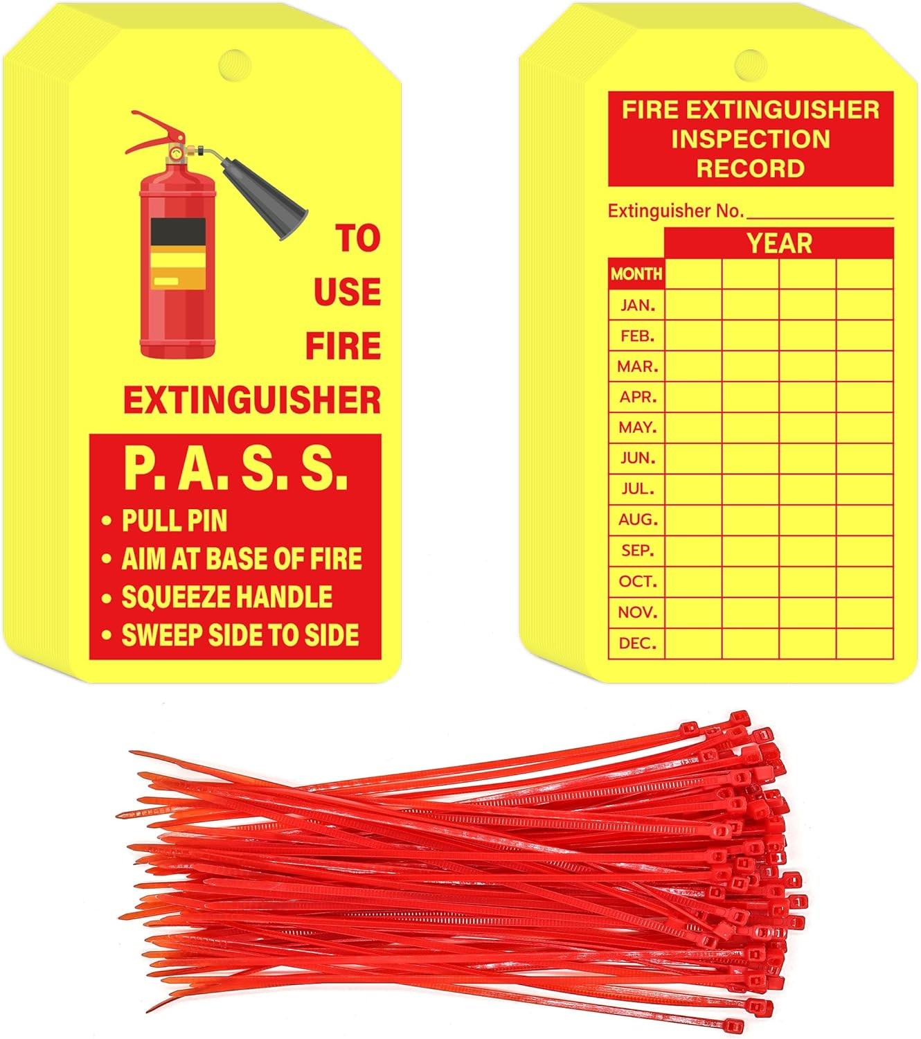 160 Sets Fire Extinguisher Tags with Adjustable Wire Ties Monthly Inspection Rec