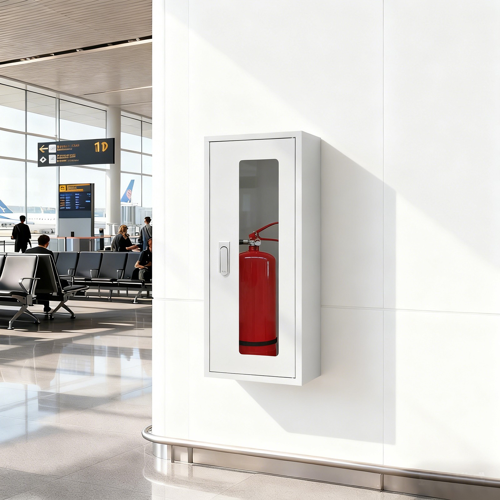 Commercial Fire Extinguisher Cabinet Steel Glass Wall Mount 66x25x20cm