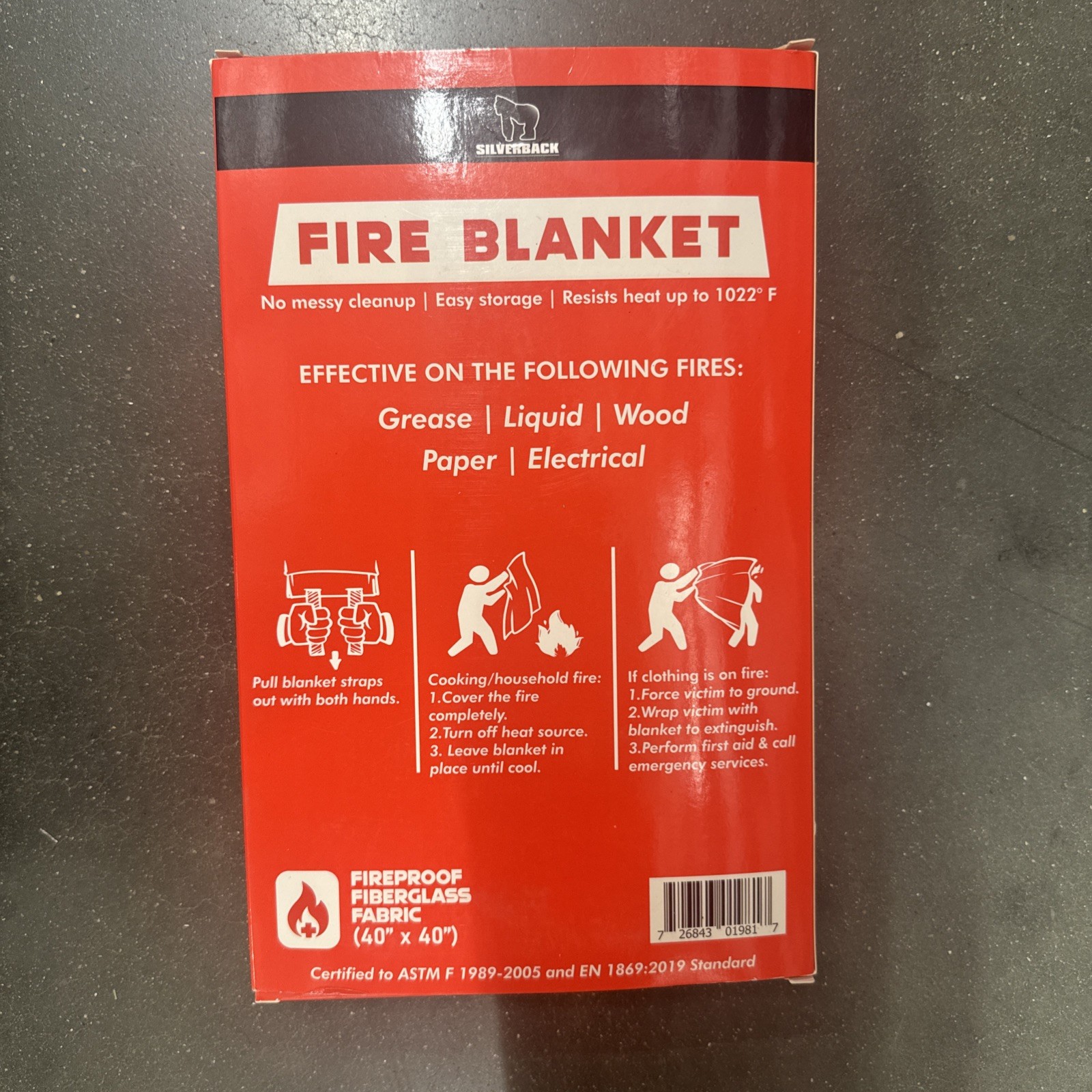 Silverback Fire Blanket – 100% Fiberglass Fabric 40”x40”