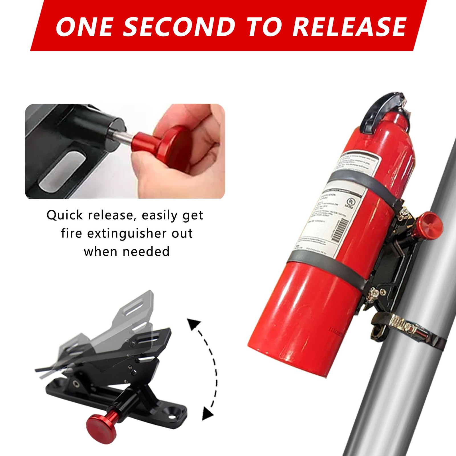 Quick Release Fire Extinguisher Mount – Aluminum Adjustable UTV Roll Black