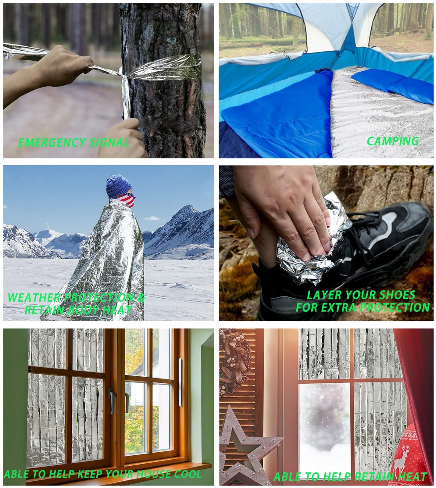 Emergency Foil Blanket, Survival Thermal Mylar Blankets Individually Packaged Pe