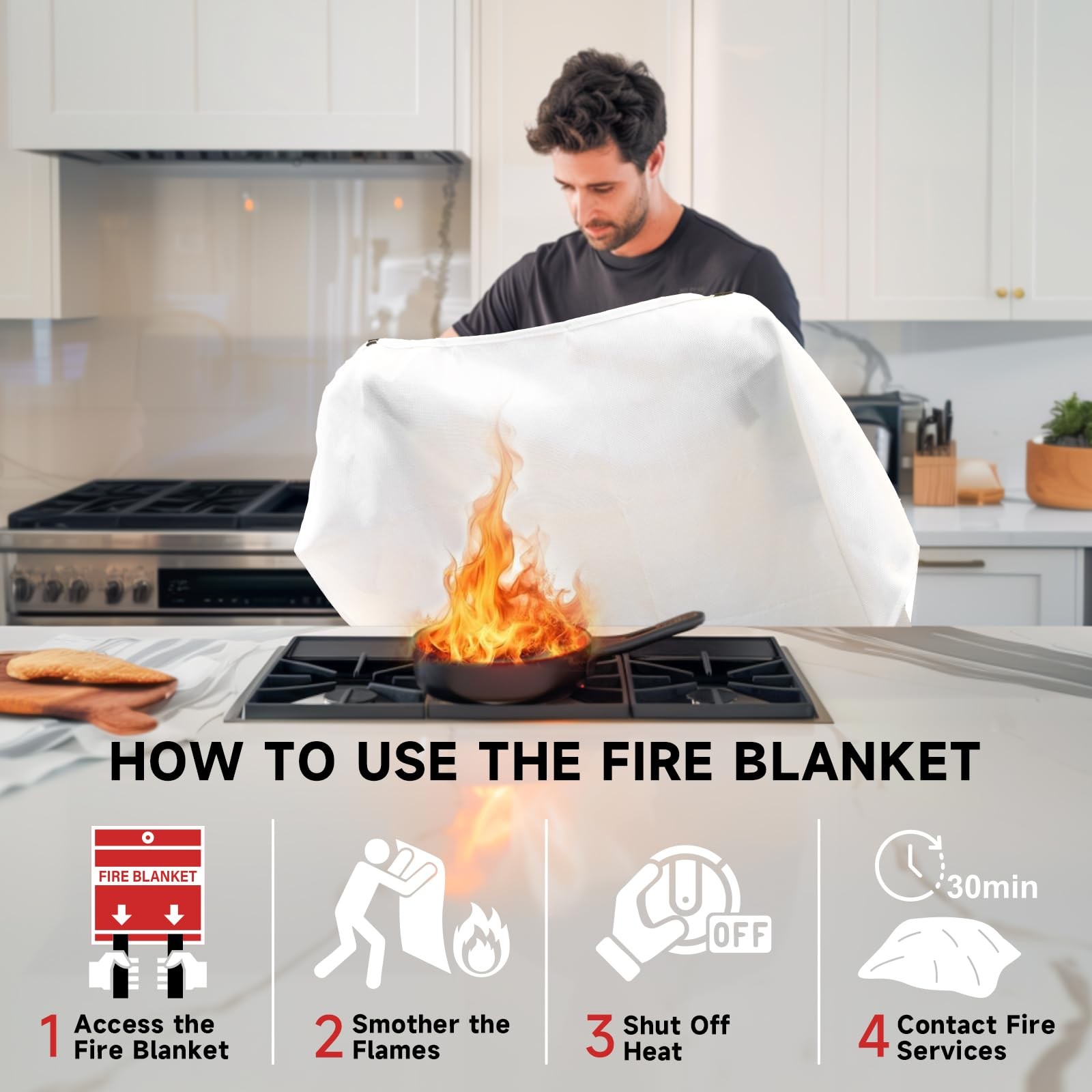 Fire Blanket Emergency for Home Kitchen – 6 Pack 40″x40″ Fireproof Safety Pro…