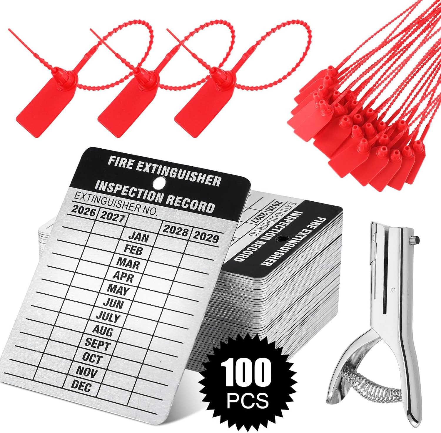 100 Set Fire Extinguisher Tag Bulk 2026-2029 Monthly Aluminum Metal Fire Extingu