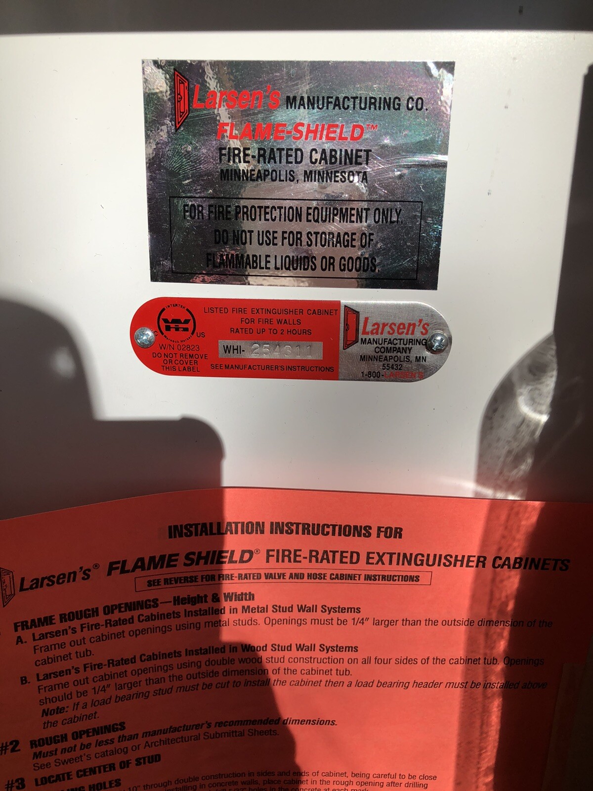 Larsen Flame Shield Fire Rated White Cabinet Extinguisher Glass Panel FS24094