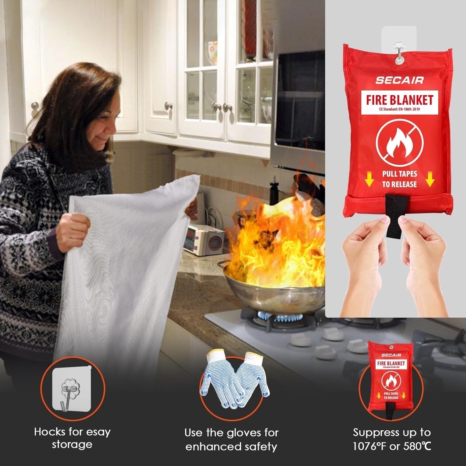 Emergency Fire Blanket Home & Kitchen Fiberglass Fire Suppression Blanket Great