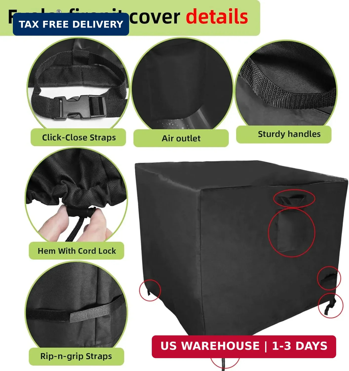 30 Inch Gas Fire Pit Cover for 28-30 Inch Square Fire Pit Tables, Heavy Duty 600
