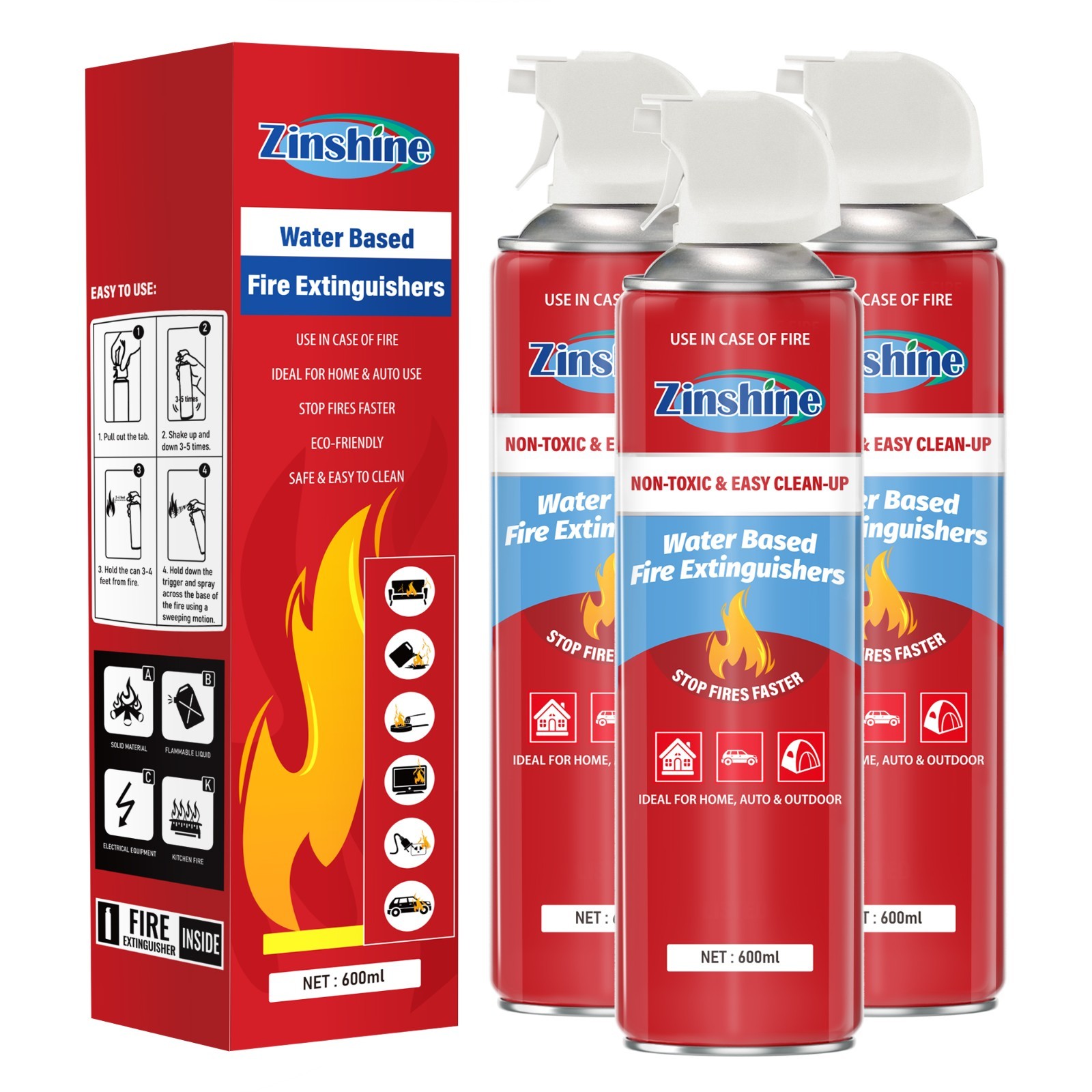 3 Pack Small Fire Extinguisher Portable for Kitchen Home Car Fast Response Spray