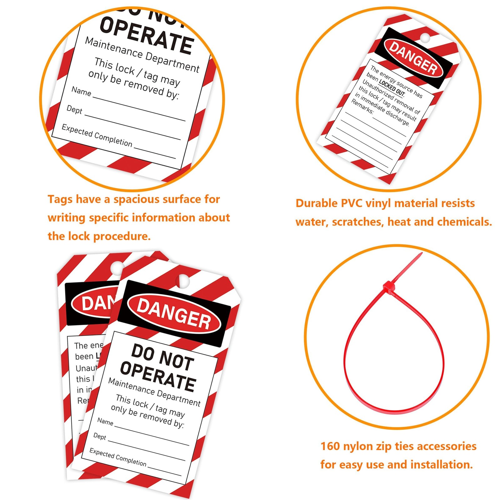 50PCS Lockout Tagout Tags Do Not Operate Equipment Labels with 50 Zip Ties OSHA