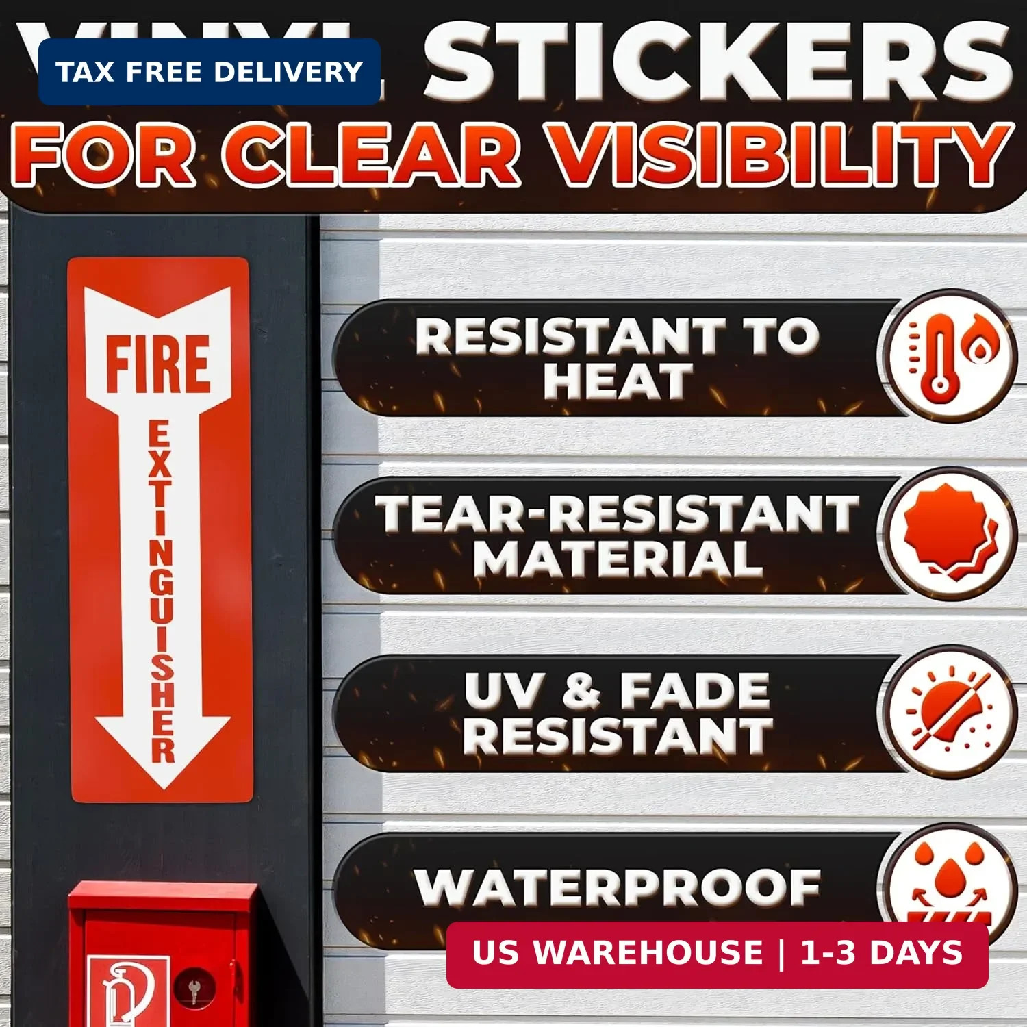 12 Pack High Visibility Fire Extinguisher Signs – 4×11.8″ Fire Extinguisher Stic