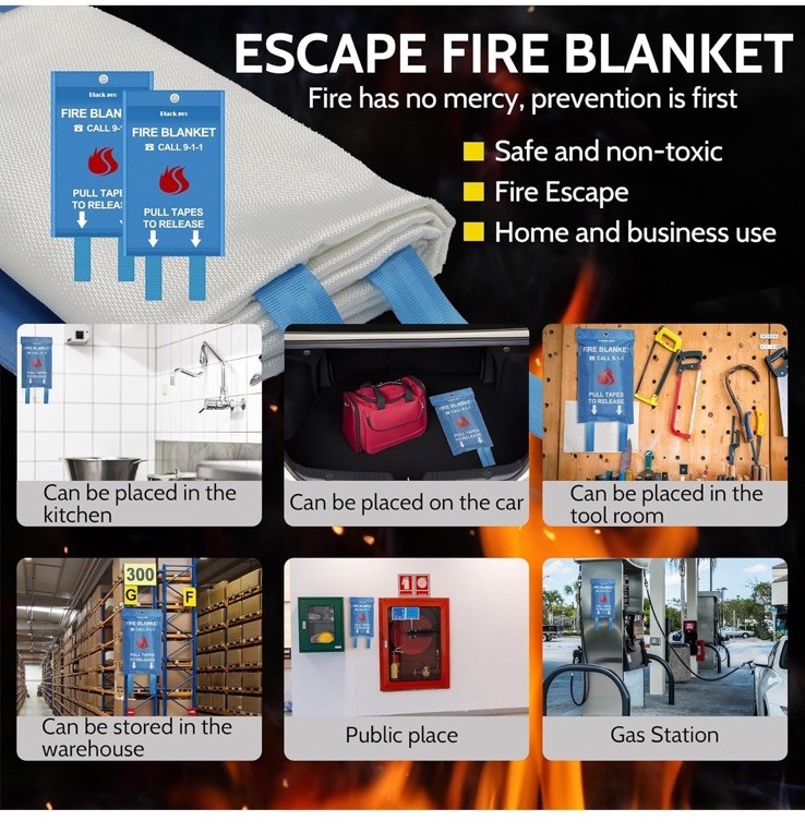 Black pro Emergency Fire Blanket, Fire Retardant Blanket, 2 Pack