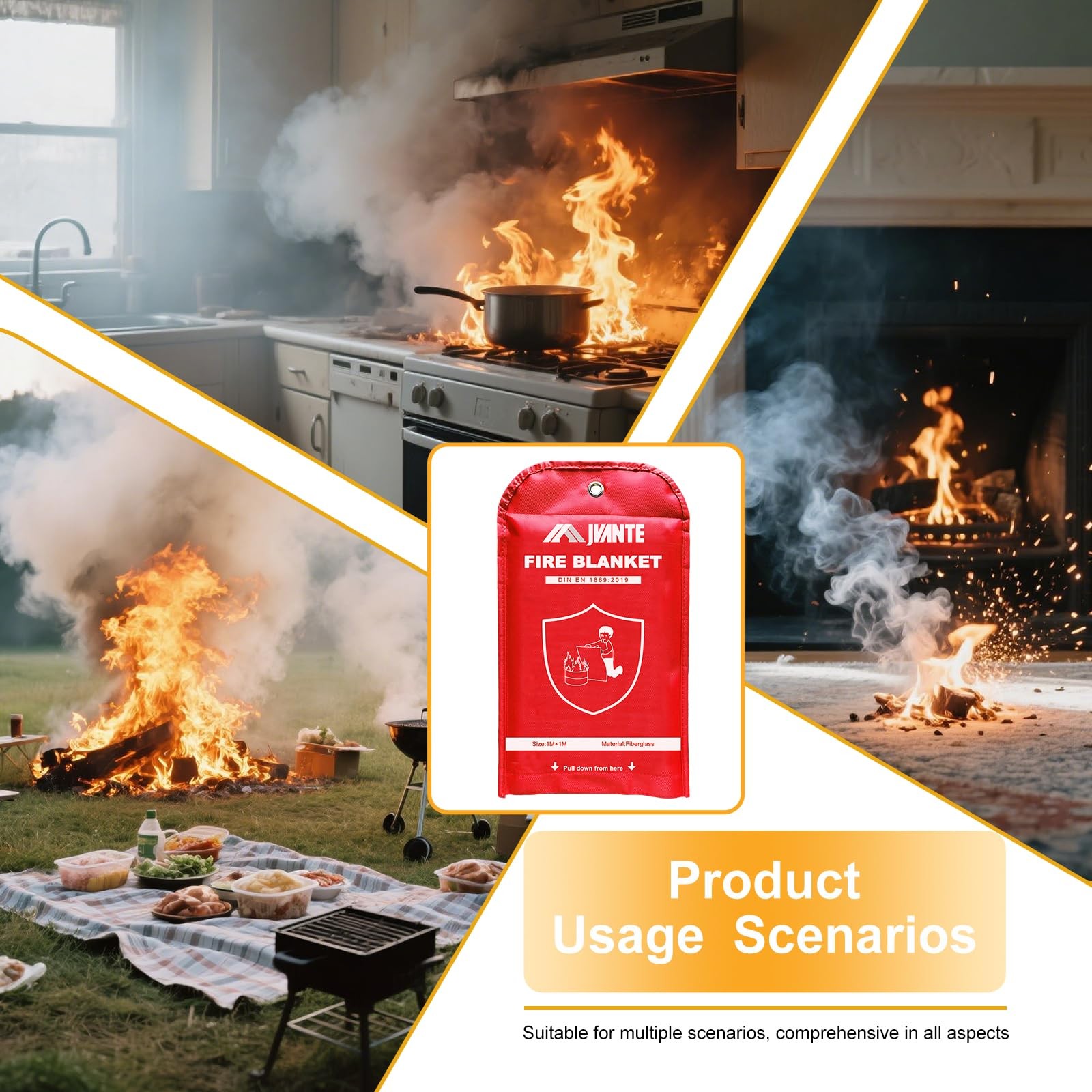 Jvante Emergency Fire Blanket-4 Pack for Home and Kitchen – 40″x40″ Fiberglas…