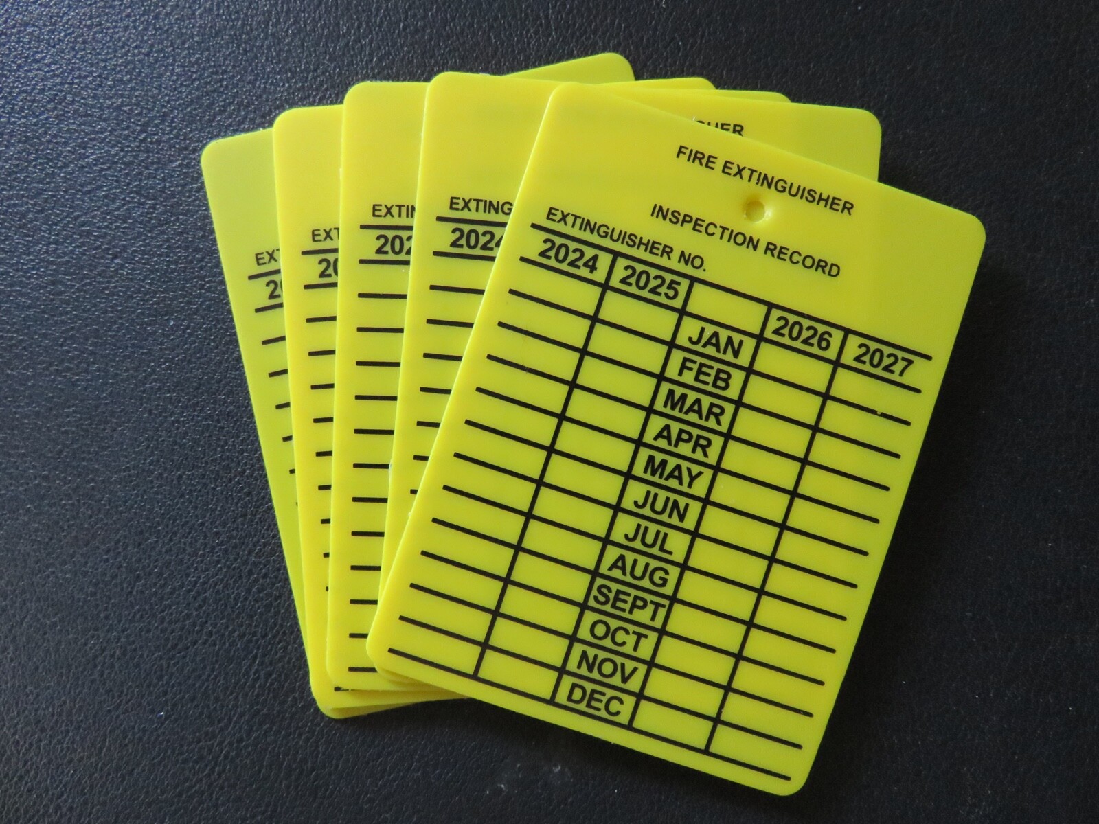 (5) PLASTIC FIRE EXTINGUISHER 4-YEAR INSPECTION TAGS…2024-2025-2026-2027
