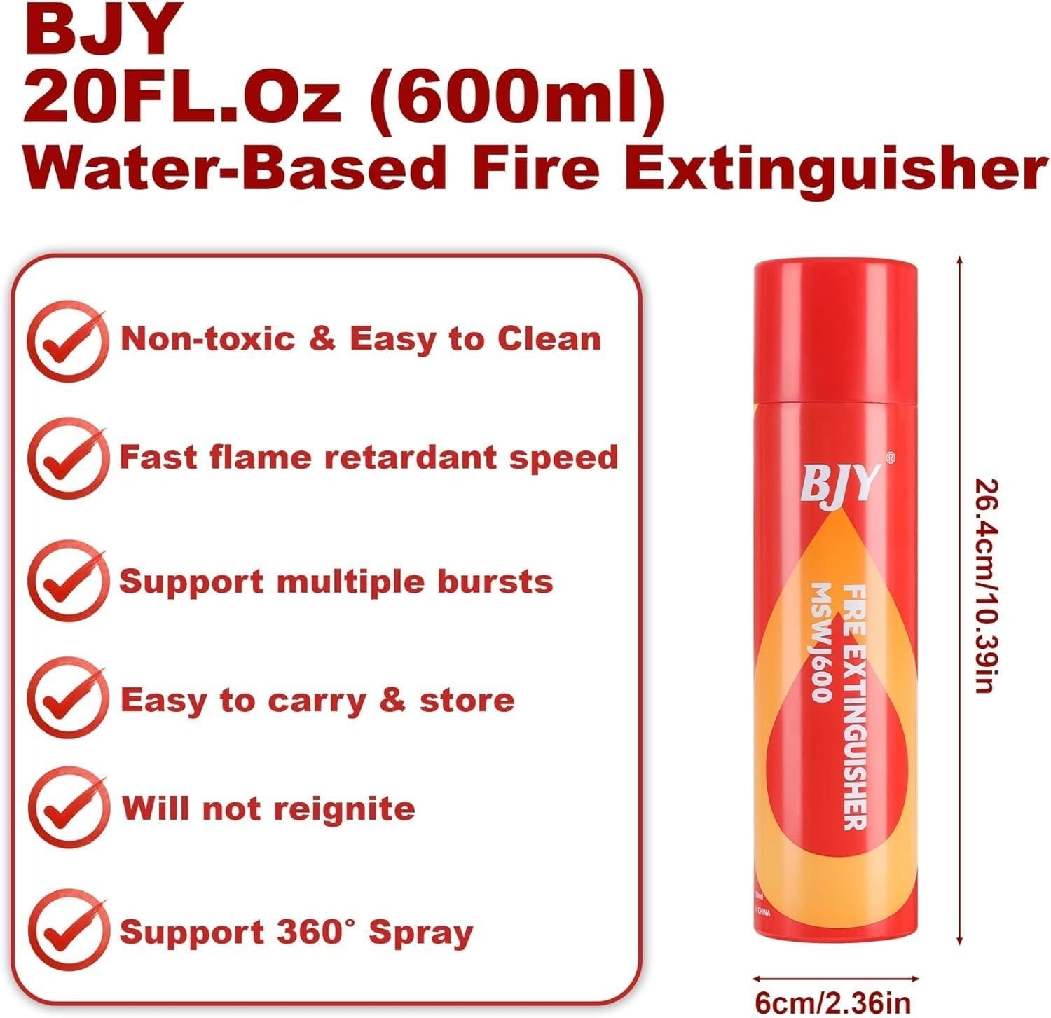 BJY Fire Extinguisher Spray MSW1600 2-Pack Portable Non-Toxic Easy-To-Use Design