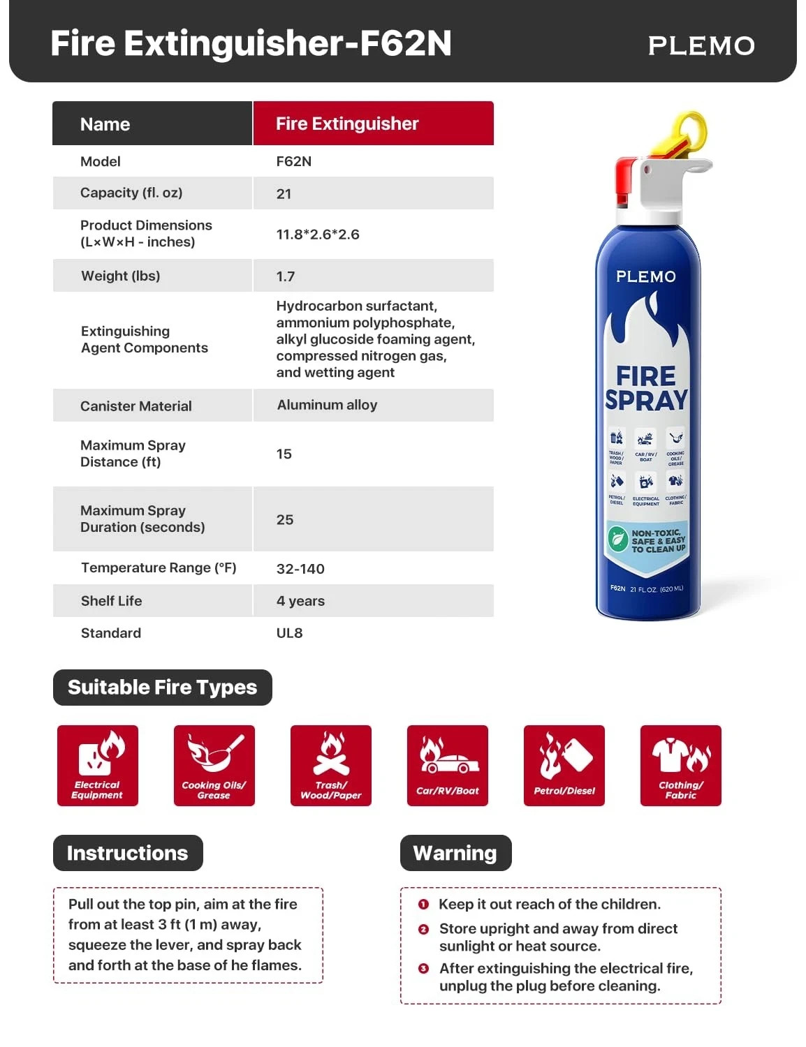 3 pk. Fire Extinguisher for Home, Compact Fire Extinguisher 620ml Fire Spray