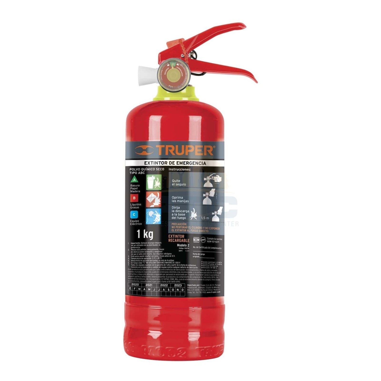 Truper Ext-1000 Rechargeable portable fire extinguisher 1 kg, ABC type powder