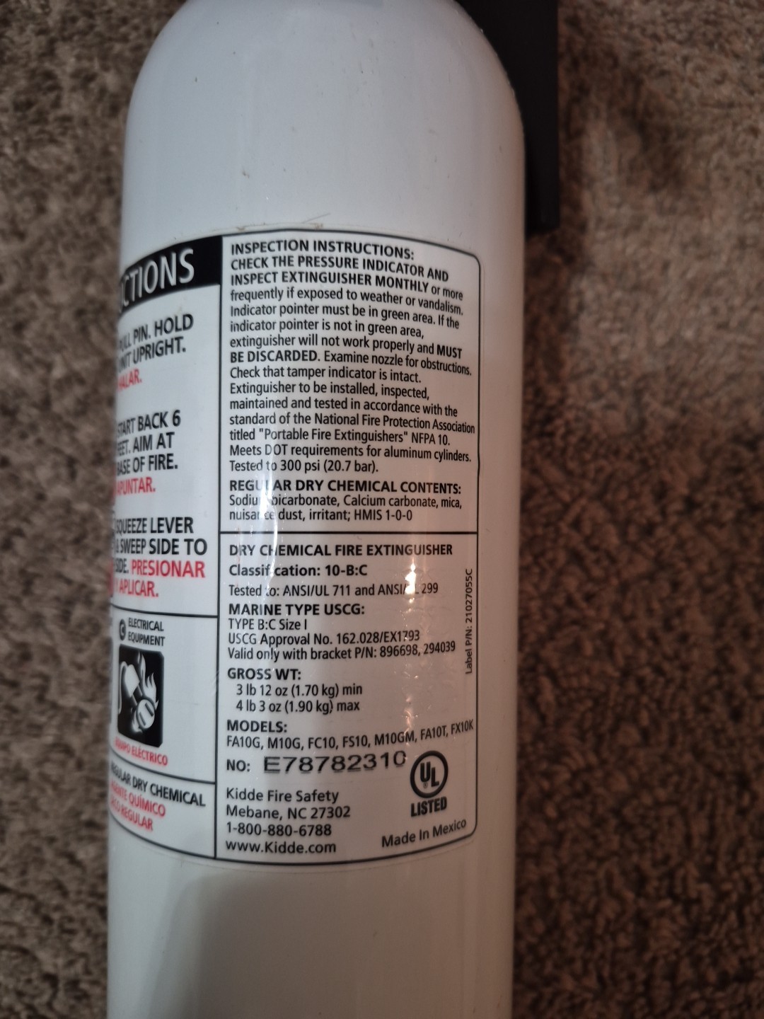 🧯🕯Kidde M10G( BC) Auto/Marine Fire 🔥 Extinguisher. With Bracket &INSP. TAG💎