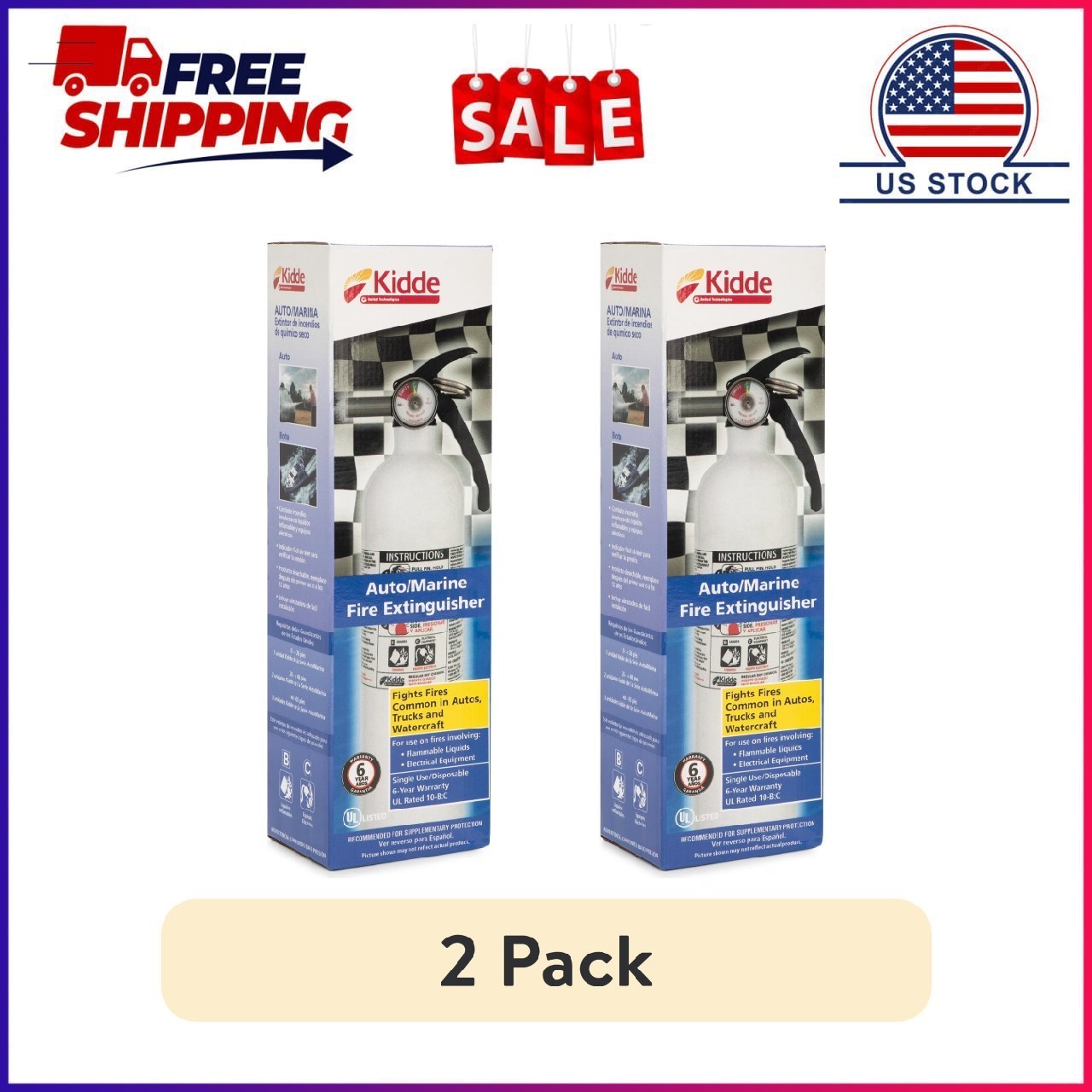 (2 pack) Kidde Auto/Marine UL Listed Fire Extinguisher, 10-B:C Rated