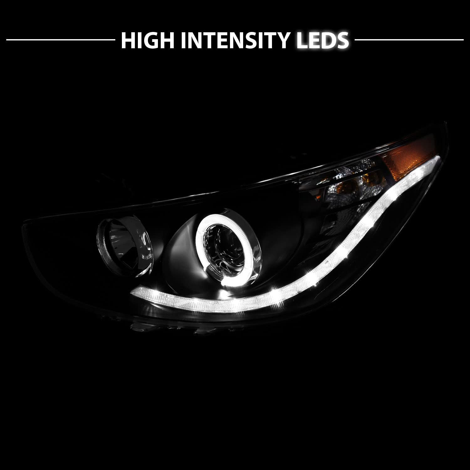 Black Projector Replacement Headlights LED Bar Halo Set for Hyundai Accent 4 Doo