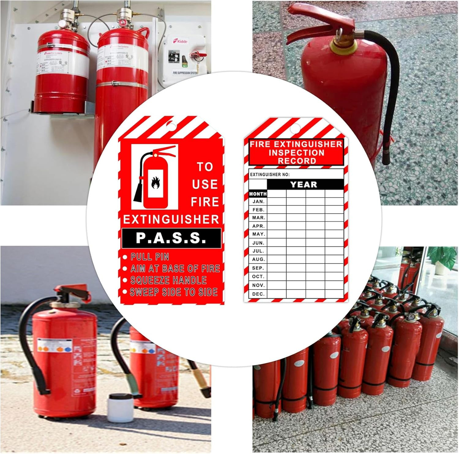25 Pack Monthly Fire Extinguisher Inspection Tags Record 4 3.25 x 5.75 inch