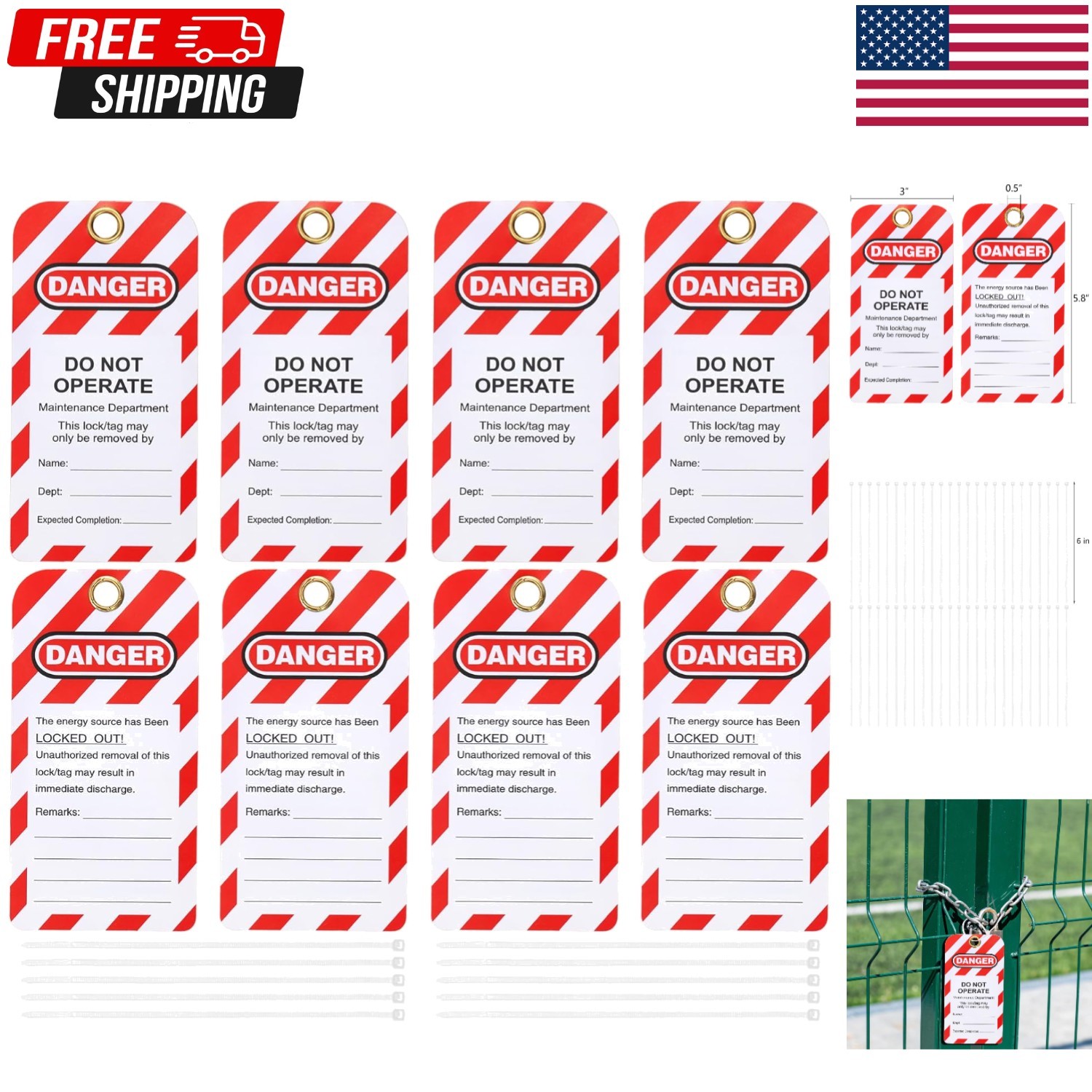 Lockout Tagout Tags Do not Operate Equipment Labels with Zip Ties OSHA, 50 Pcs