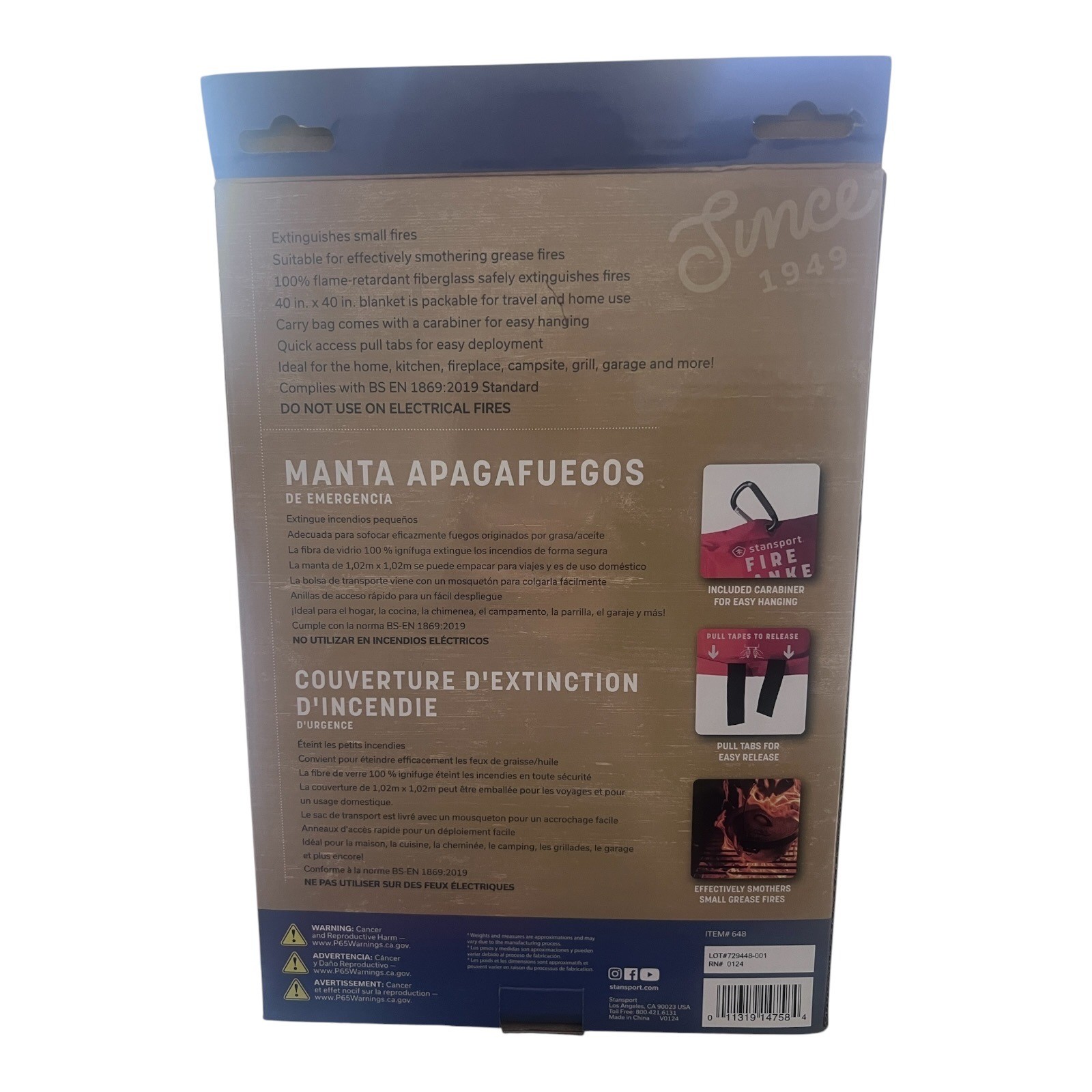 Stansport Emergency Fire Blanket 40 x 40 Fiberglass Kitchen Camping New Sealed