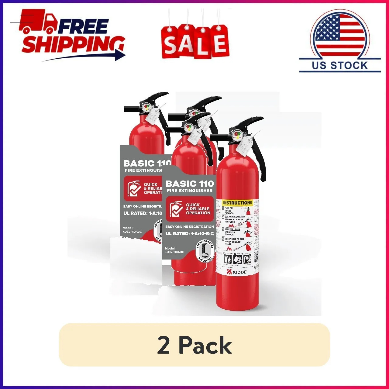 (2 pack) Kidde Basic Fire Extinguisher for Home, Residential 1A10BC