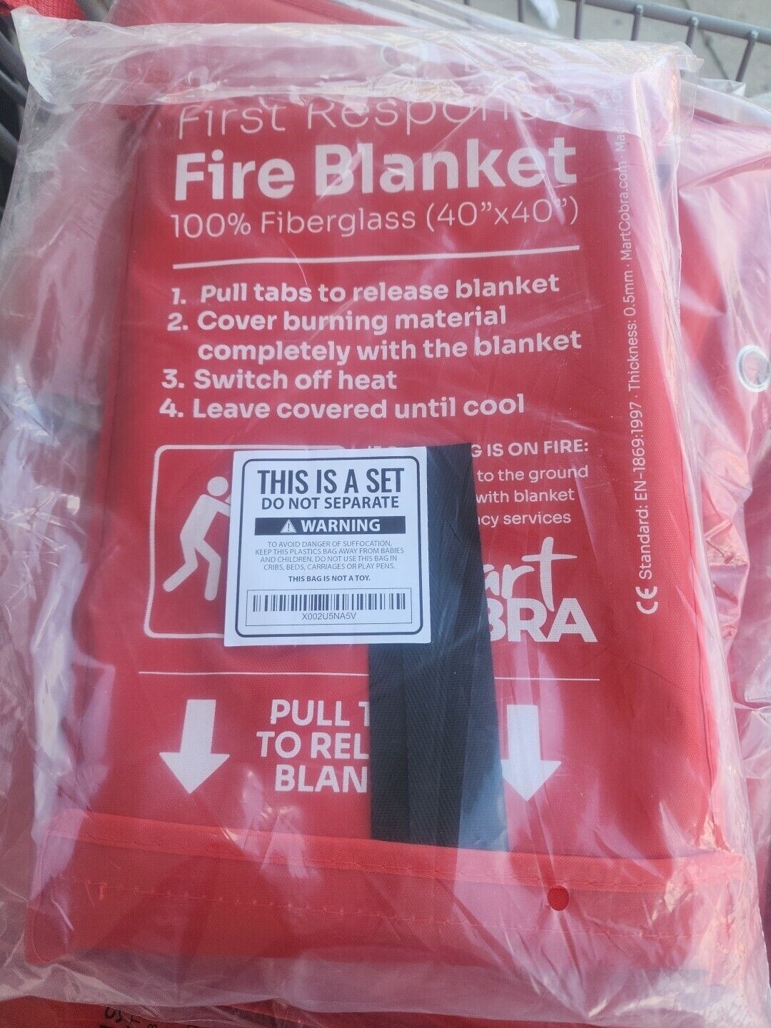 Mart Cobra Emergency Fire Blanket for Home Kitchen Camping Easy to Carry 40”x40”
